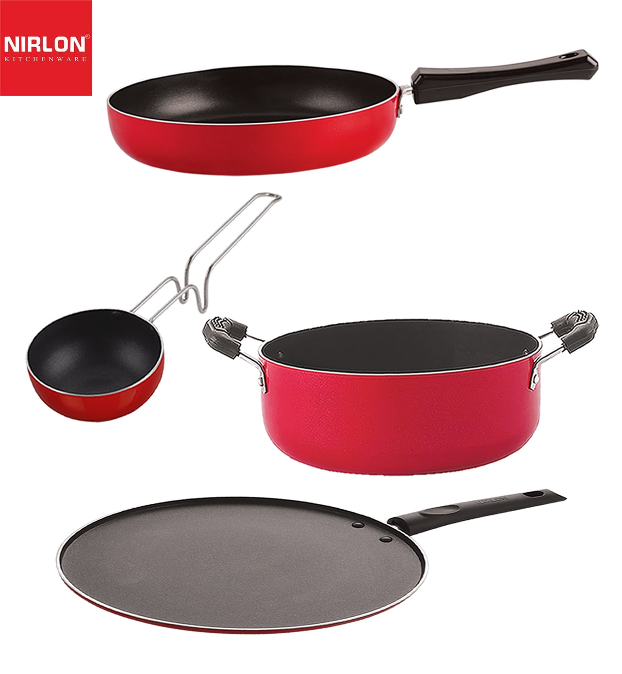 

Nirlon Non stick PFOA Free Gas Compatible Cookware Utensil Item Set of 4 pcs