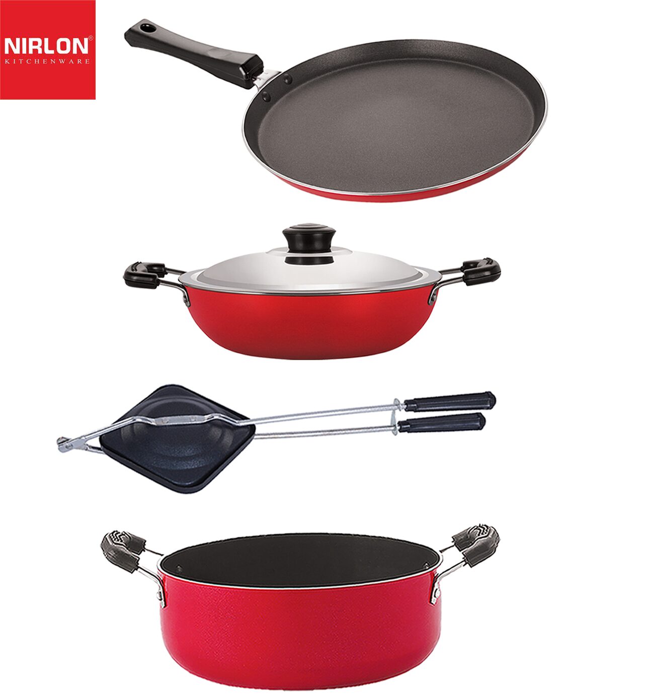 

Nirlon Non stick Coated Heat Resistance Pfoa Free Aluminium Kitchenware Gift Set of 4 pcs
