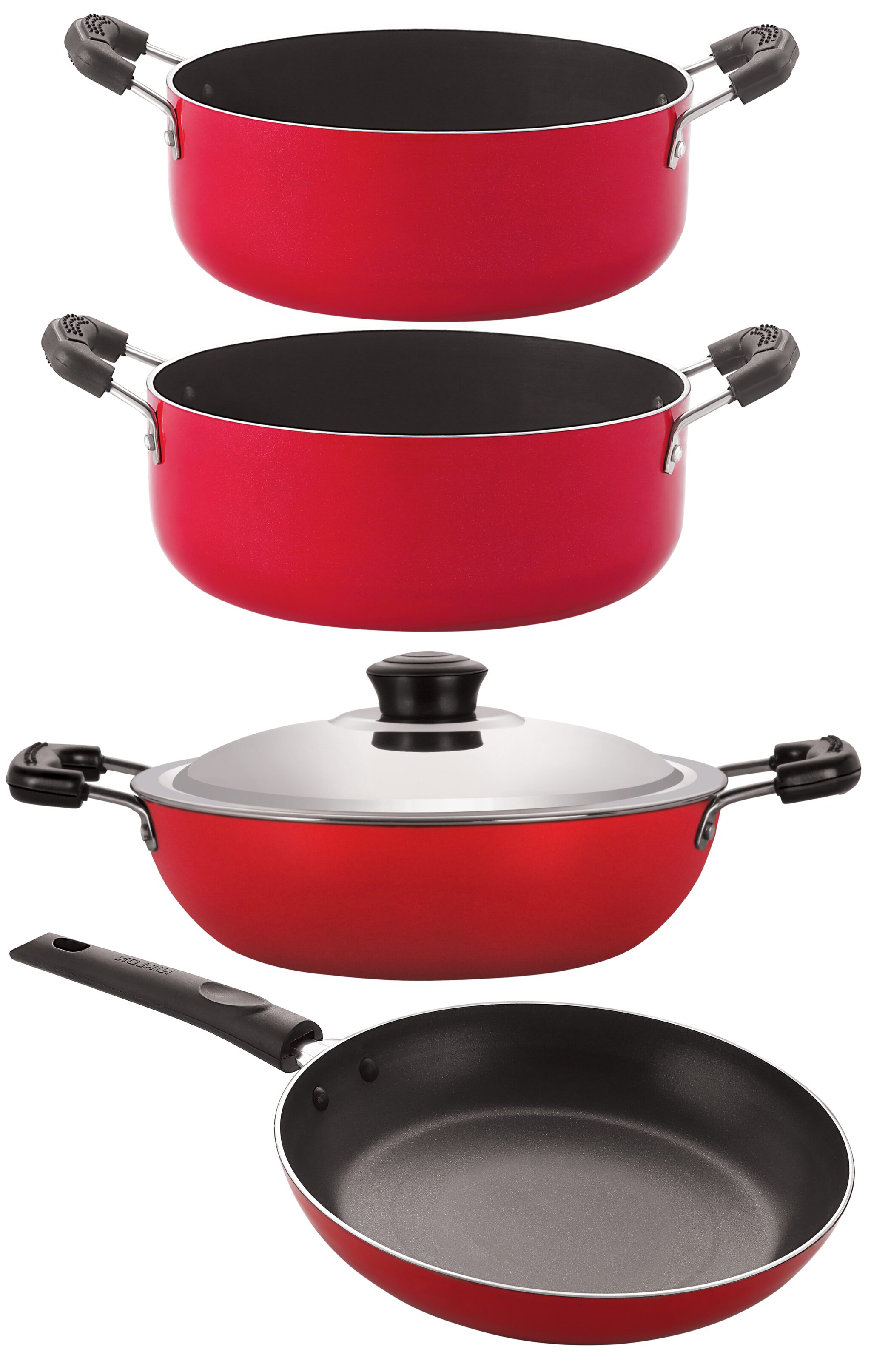 

Nirlon non stick cookware pot pan Set of 4-Pices with bakelight handle