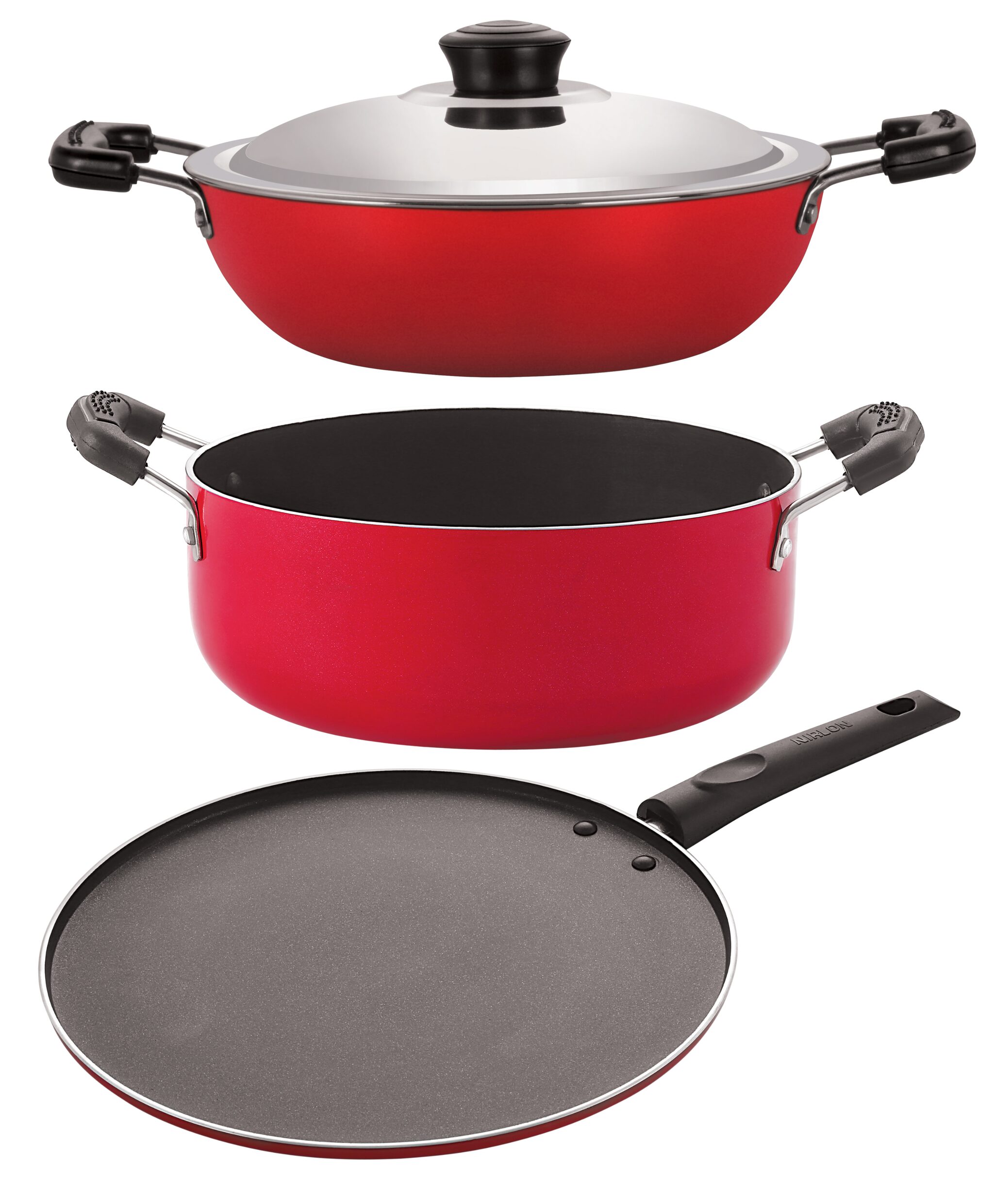 

Nirlon Non-Stick Cookware Kitchen Aluminium Cooking Essential Combo Set of 3Pcs