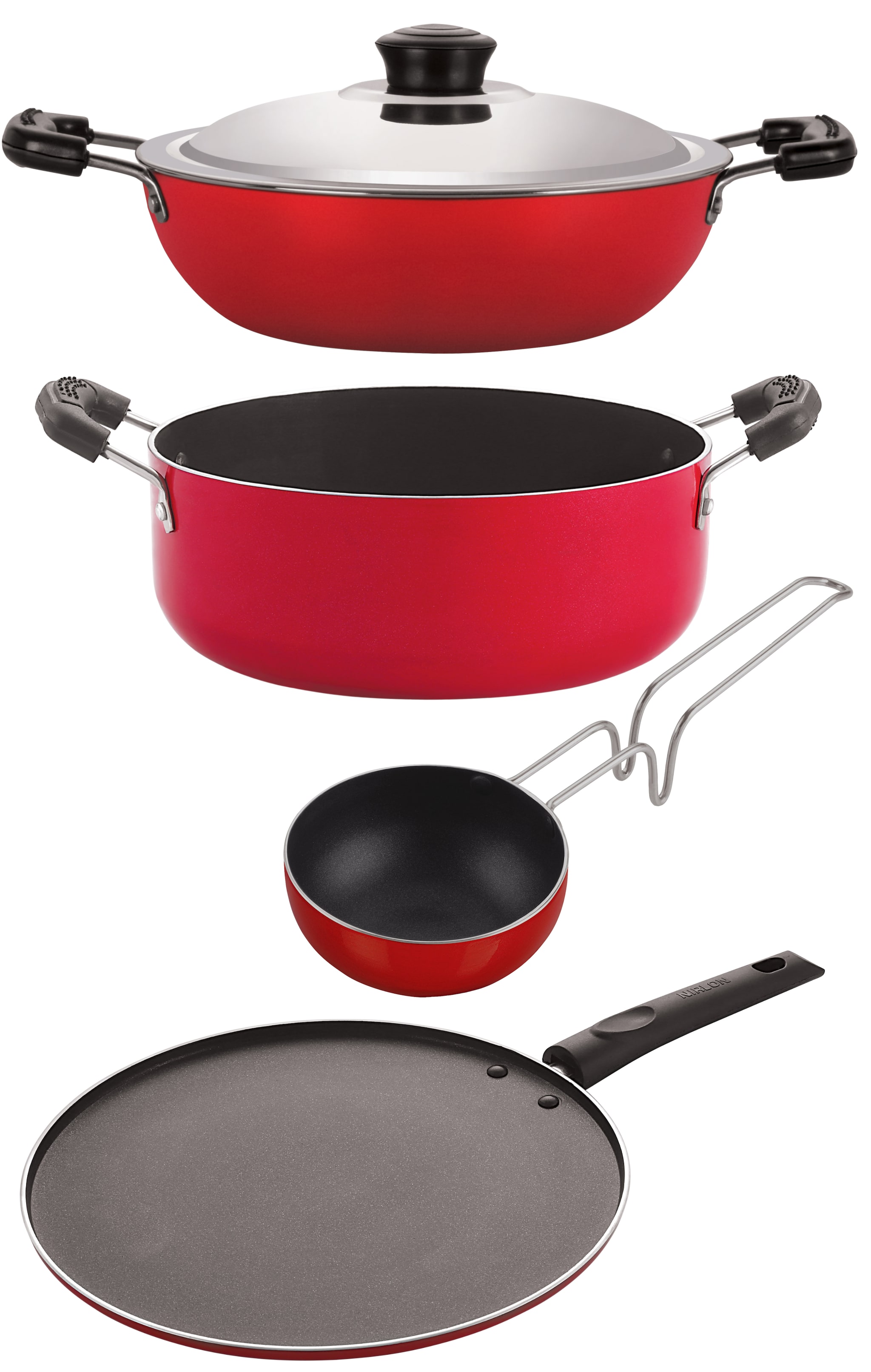

Nirlon Non stick PFOA Free Stain Resistance Non Induction Pots and Pans Gift Set of 4-Pices