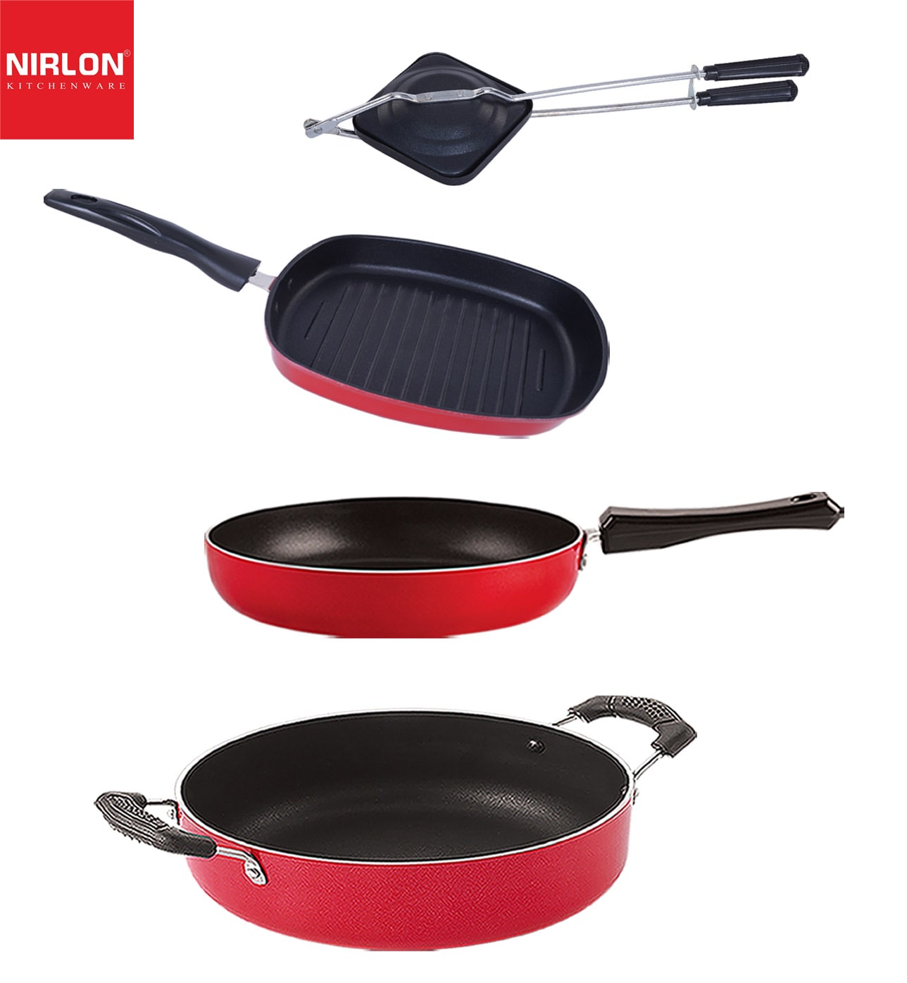 

Nirlon Non-Stick Aluminium Cookware Set of 4 pcs Red Color
