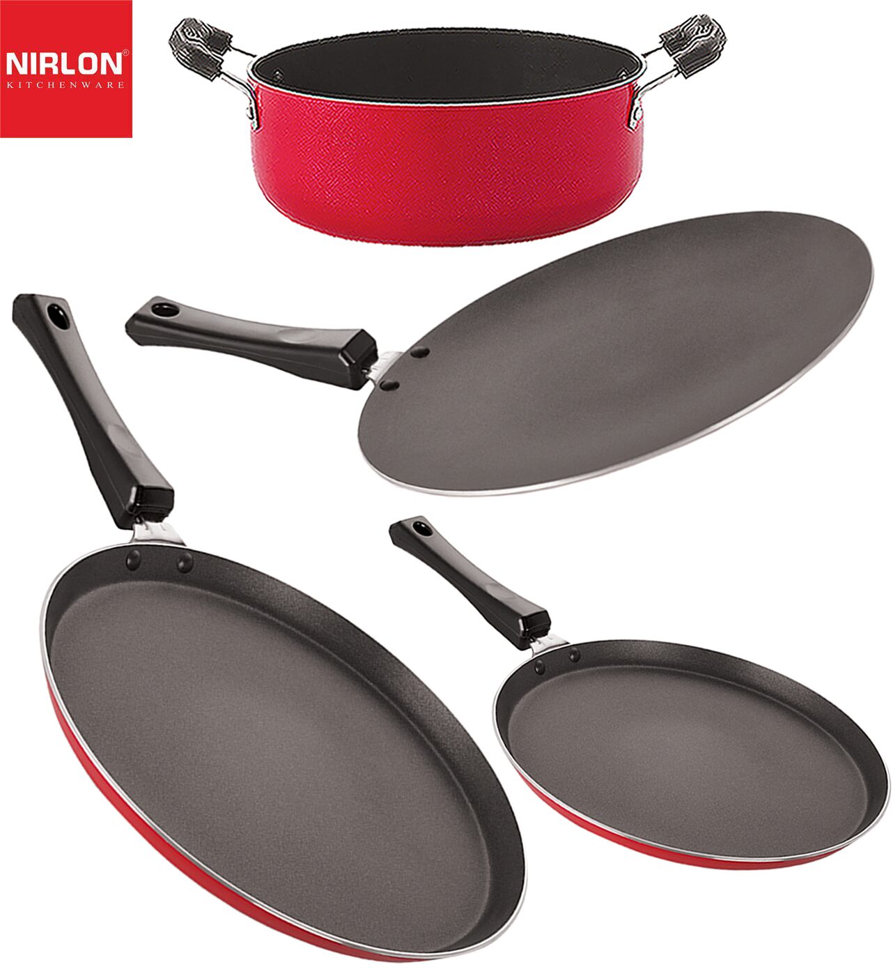

Nirlon Non stick Coated Aluminium Pfoa Free Kitchenware Essential Gift Set of 4 pcs