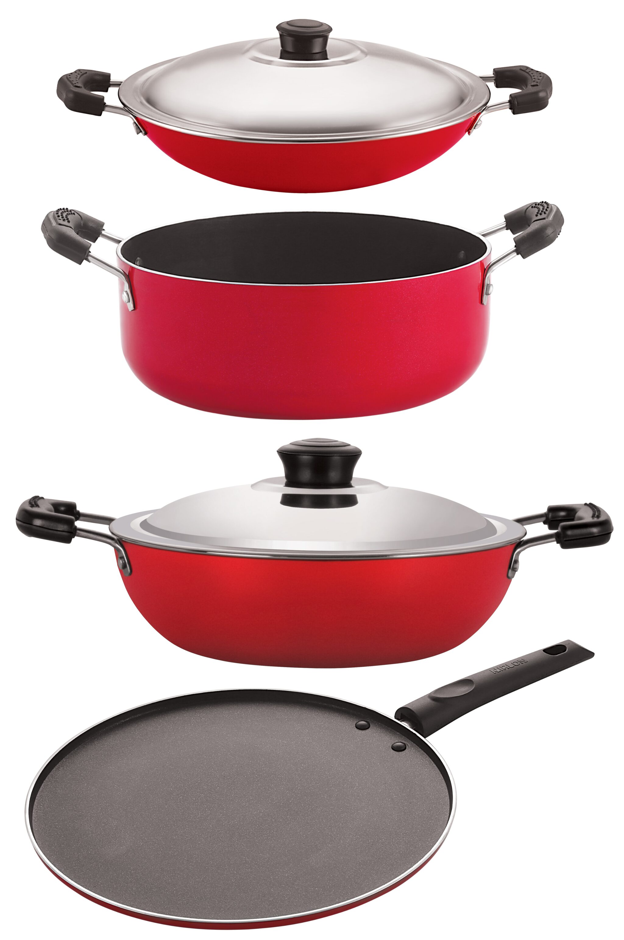

Nirlon Non stick Aluminium Odor Free Chemical Free Kitchenware Combo Gift Set 4 pcs