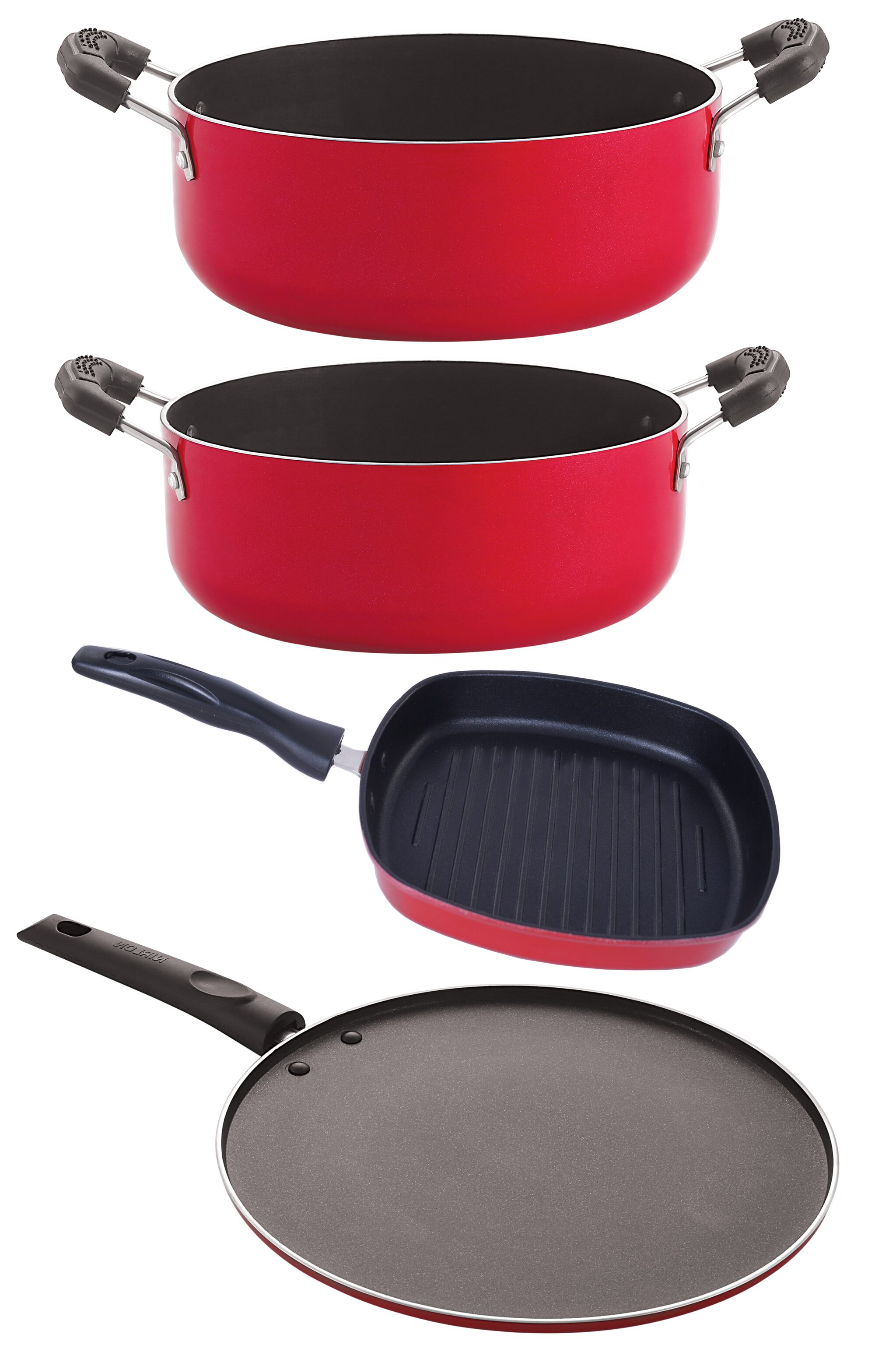 

Nirlon Non-Stick Coated Aluminium Pfoa Free Kitchenware Essential Combo Gift Set Offer with Extreme Durability