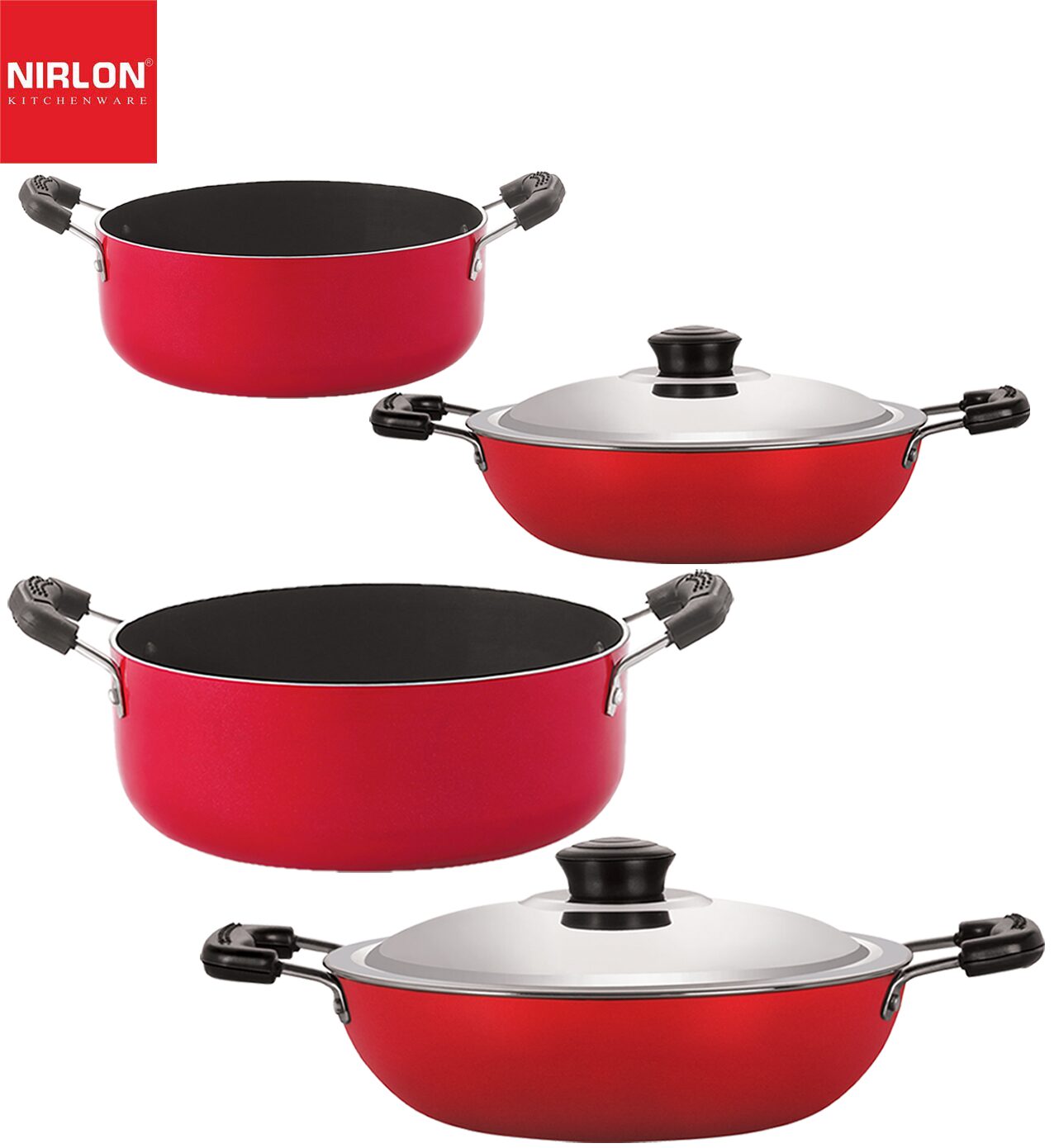

Nirlon non stick cookware pot pan Set of 4 pcs with bakelight handle