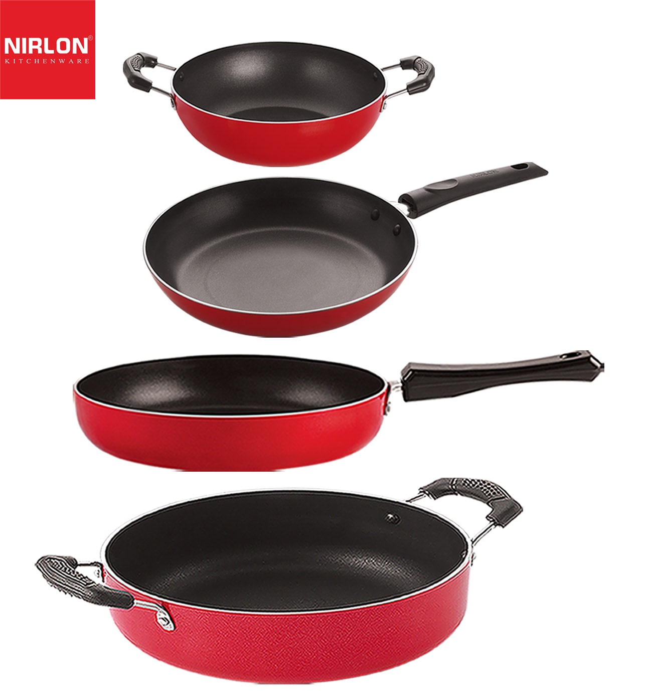 

Nirlon Non stick Coated Heat Resistance Pfoa Free Aluminium Cookware Gift Set of 4 pcs