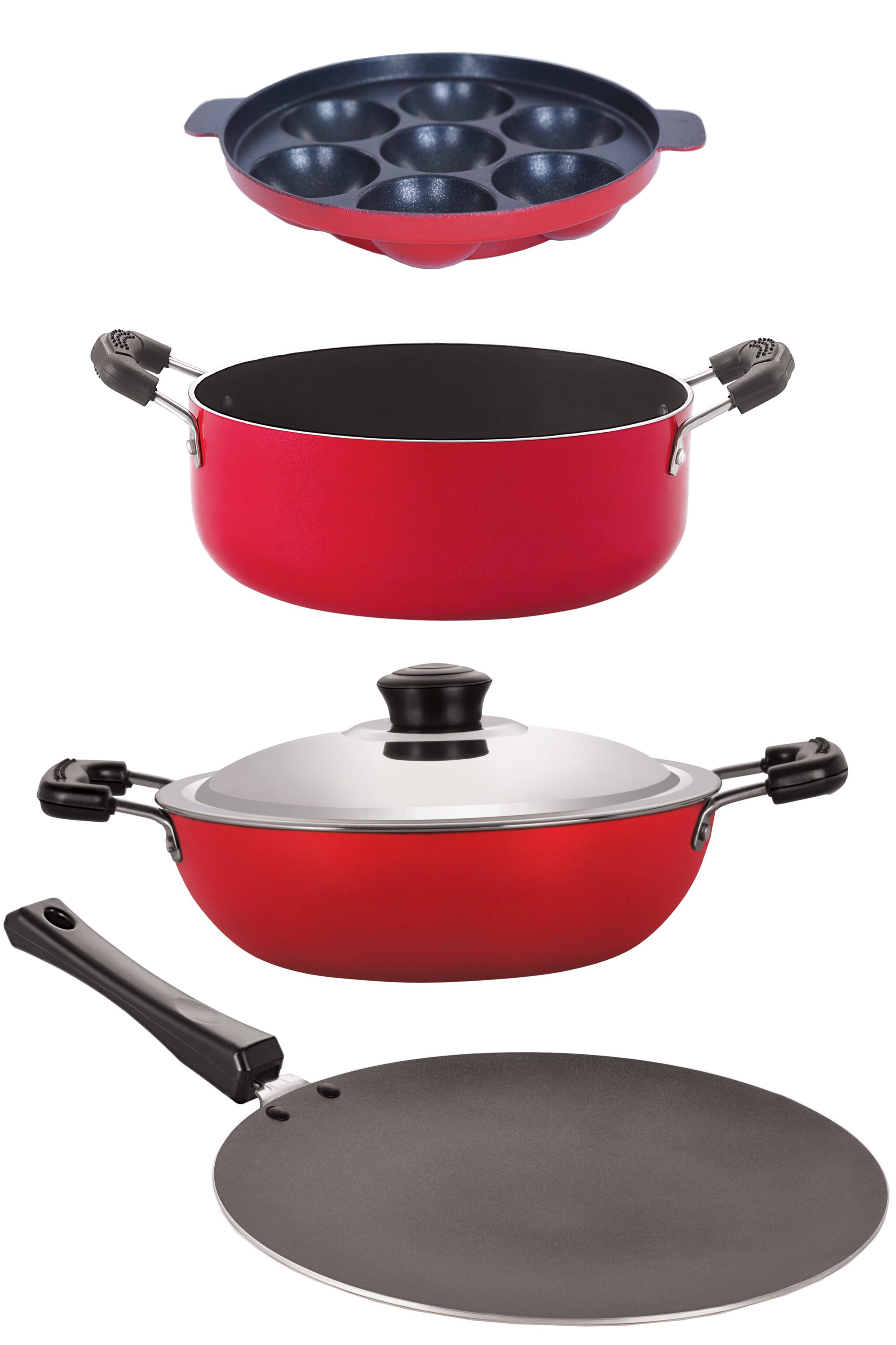 

Nirlon Non Stick 4 Piece Combo Cookware Set Aluminium Red Black