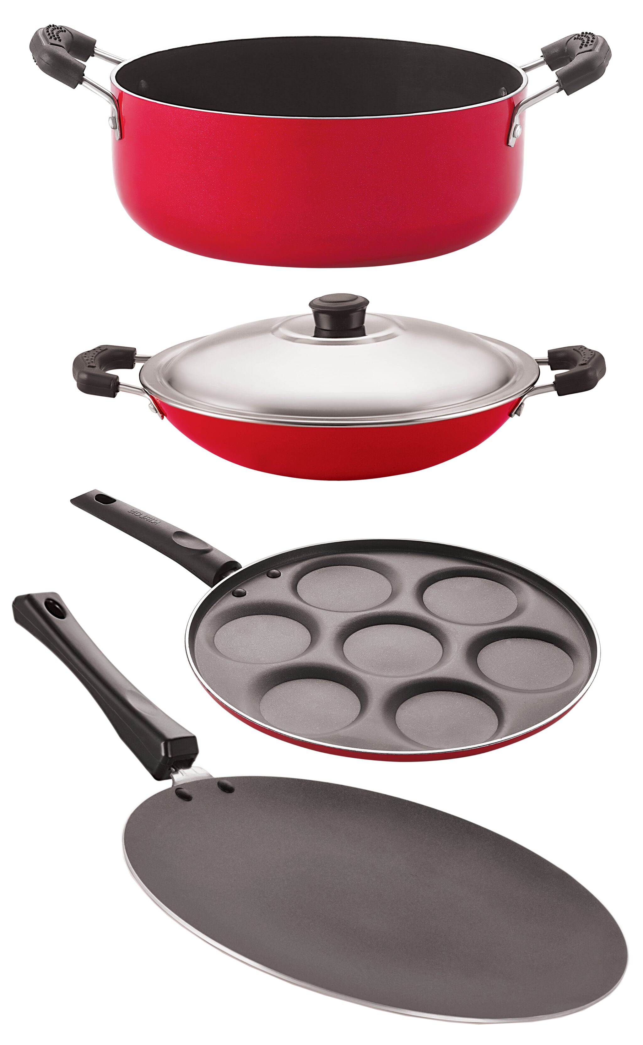 

Nirlon Non-Stick Aluminium Cookware 4 pcs Set Red