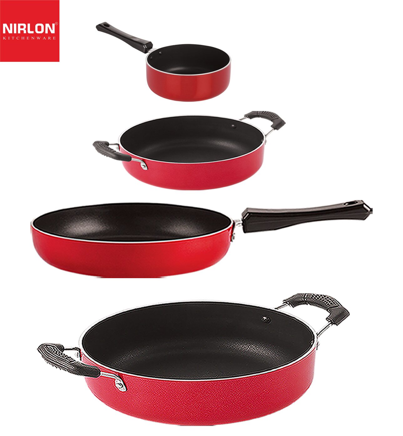 

Nirlon Non stick Aluminium Cookware Set of 4 pcs