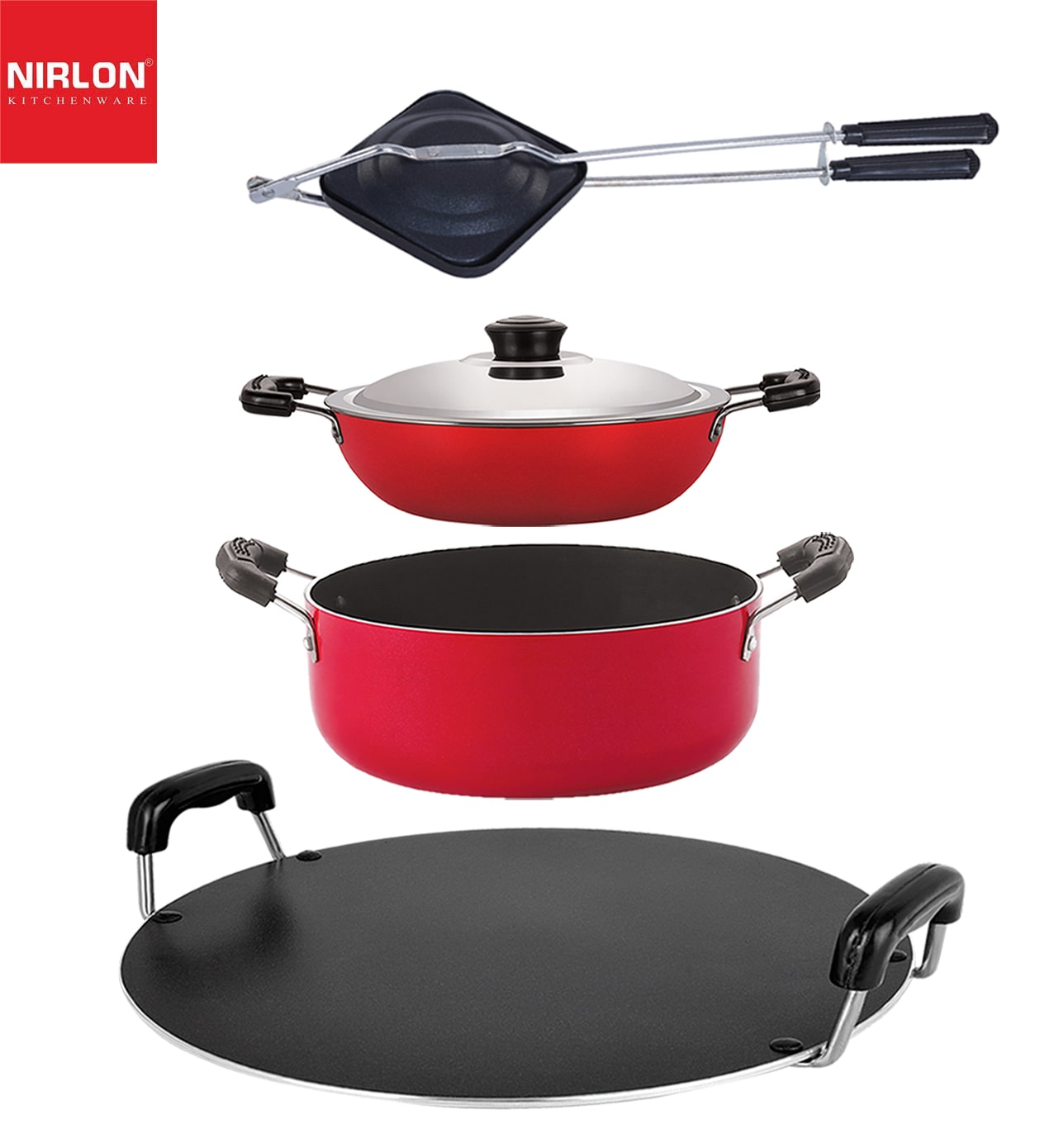 

Nirlon Non stick Coated Aluminium Pfoa Free Kitchenware Essential Gift Set of 4 pcs