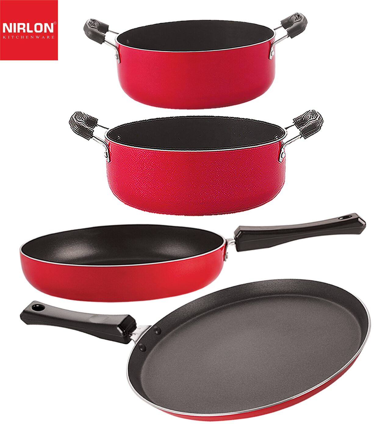 

Nirlon Non stick Aluminium Cookware Set of 4 pcs