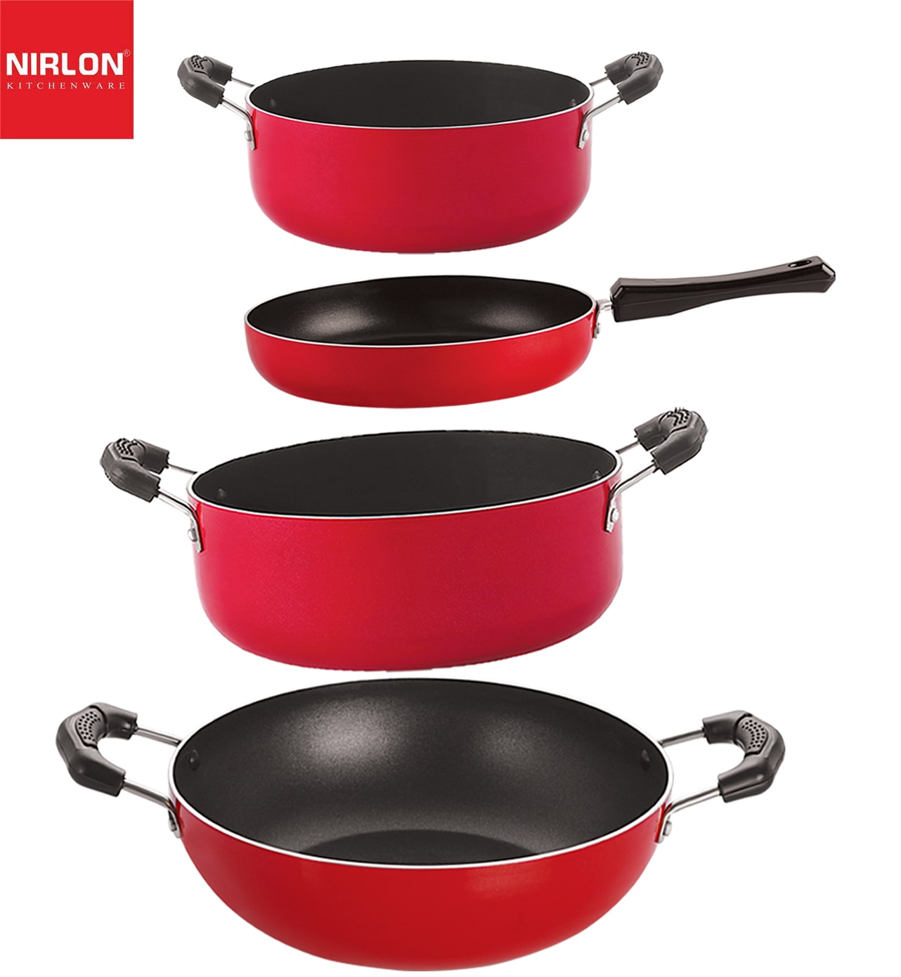 

Nirlon Non stick Aluminium Cookware Set of 4 pcs