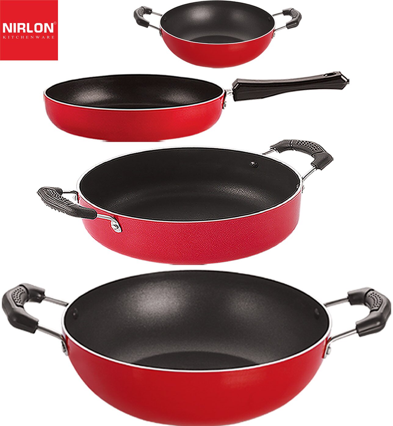 

Nirlon Non stick Cookware Pots Pan Gift Set of 4 pcs with Bakelite Handle