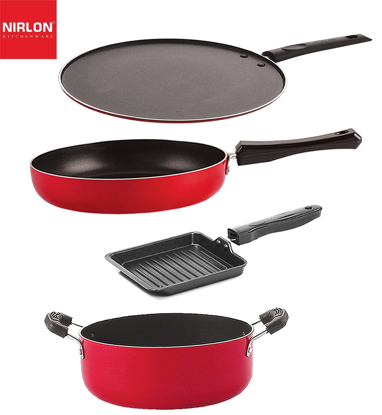 

Nirlon Non stick Coated Heat Resistance Pfoa Free Aluminium Kitchenware Gift Set of 4 pcs