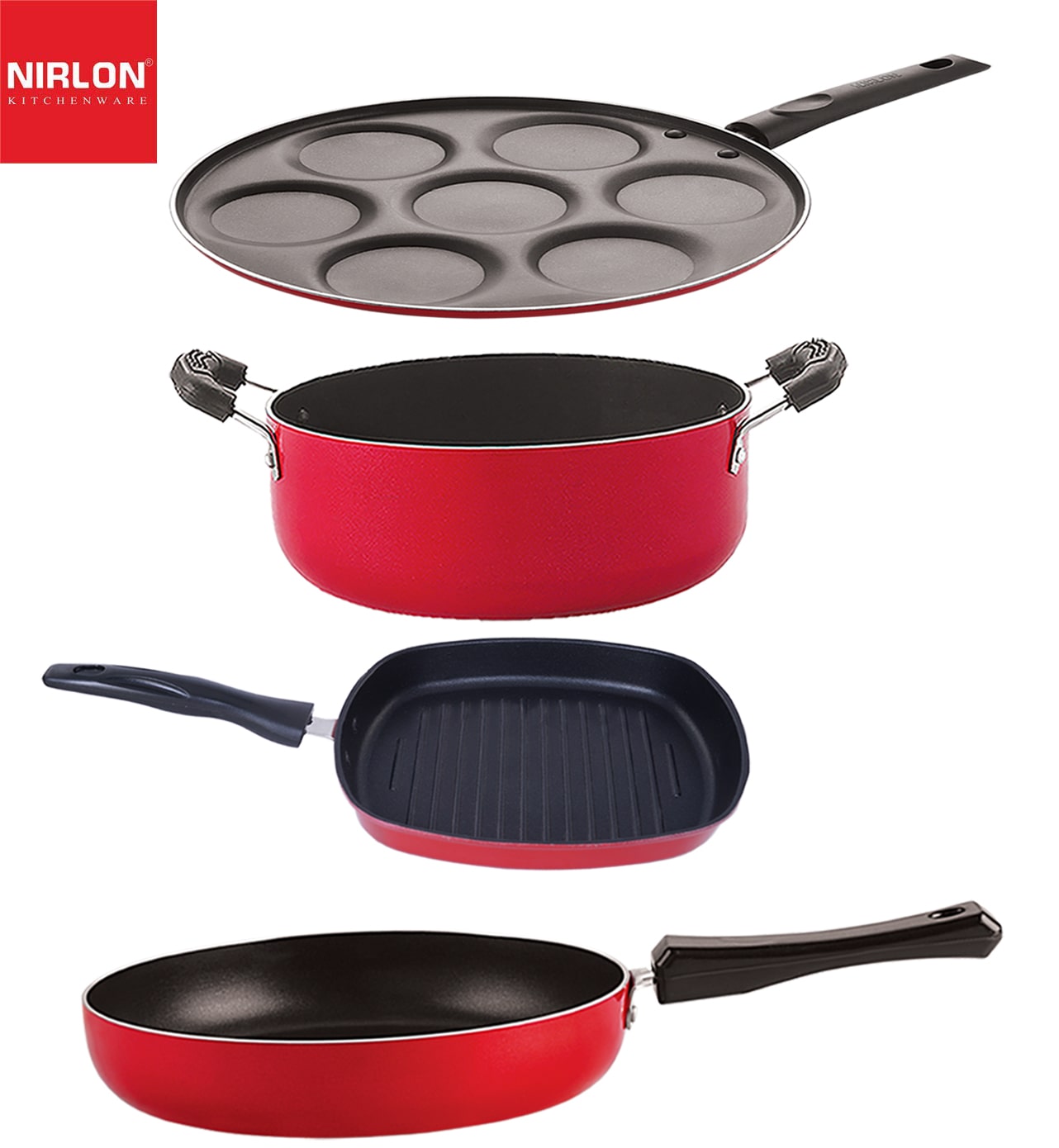 

Nirlon Non stick Aluminium Heat Resistance Cookware Set of 4 pcs with Bakelite Handle
