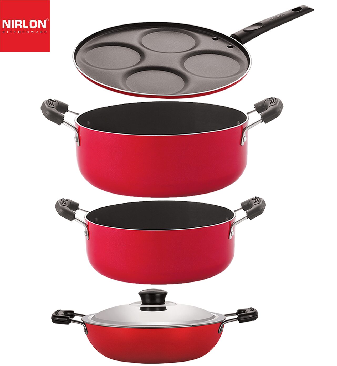 

Nirlon Non stick Coated Heat Resistance Pfoa Free Aluminium Cookware Utencil Gift Set of 4 pcs