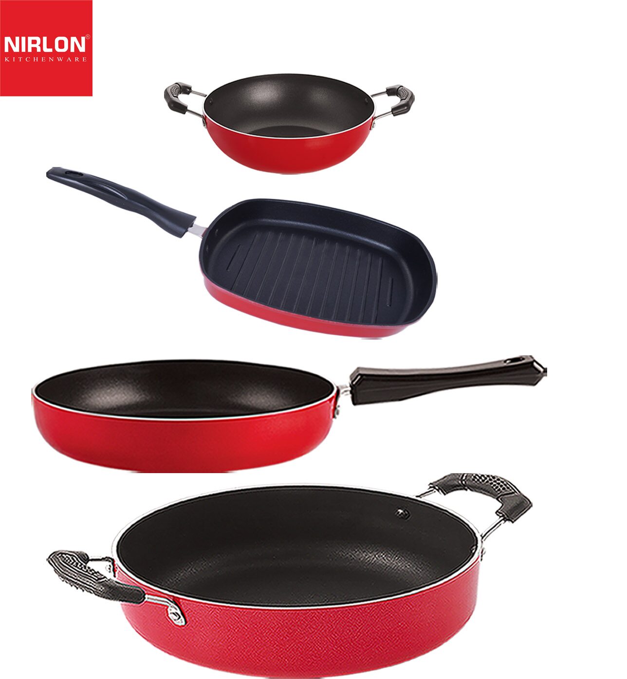 

Nirlon Non stick Cookware Pots Pan Combo Set of 4 pcs with Bakelite Handle