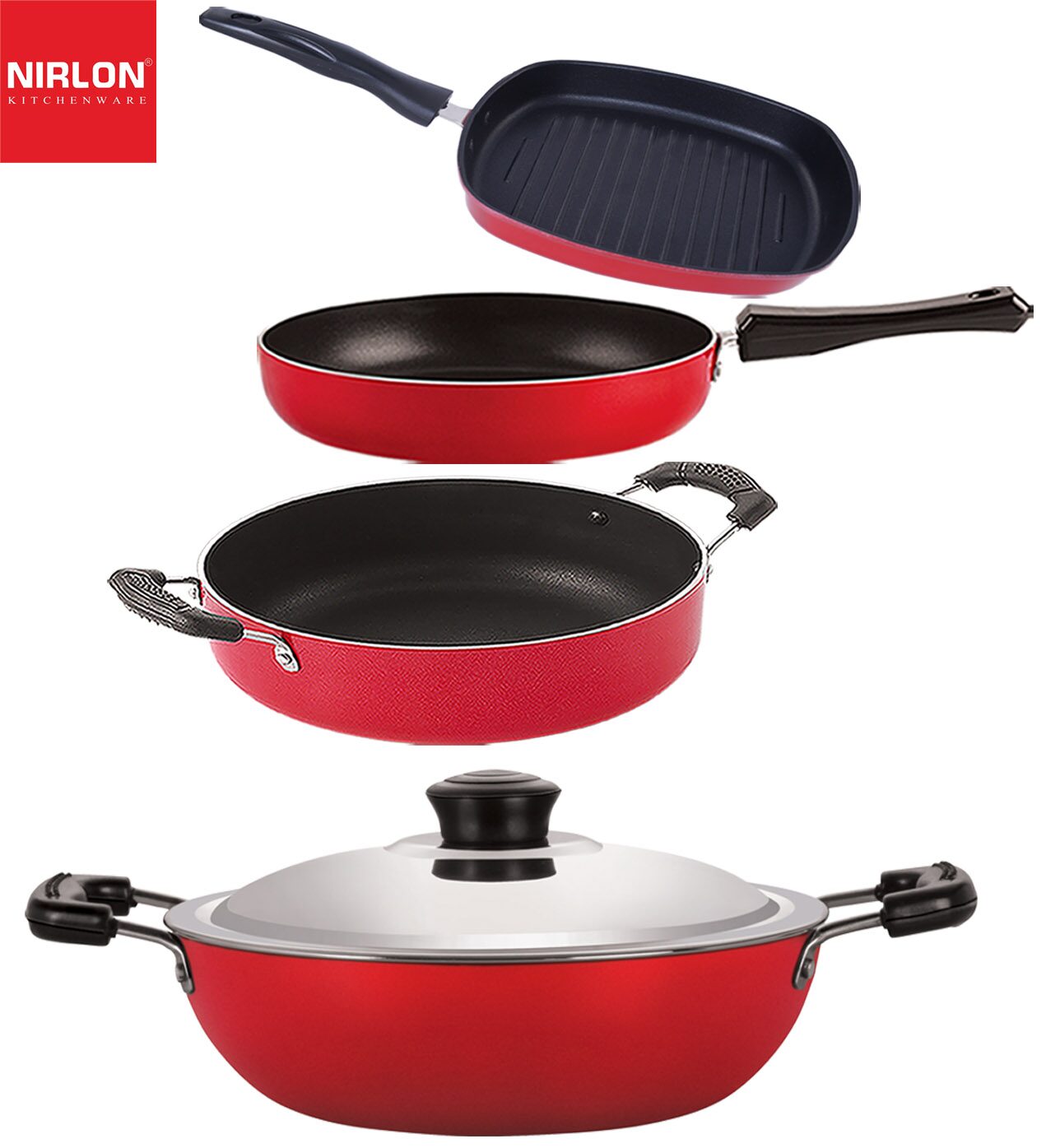 

Nirlon non stick cookware Set of 4 pcs combo with bakelight handle