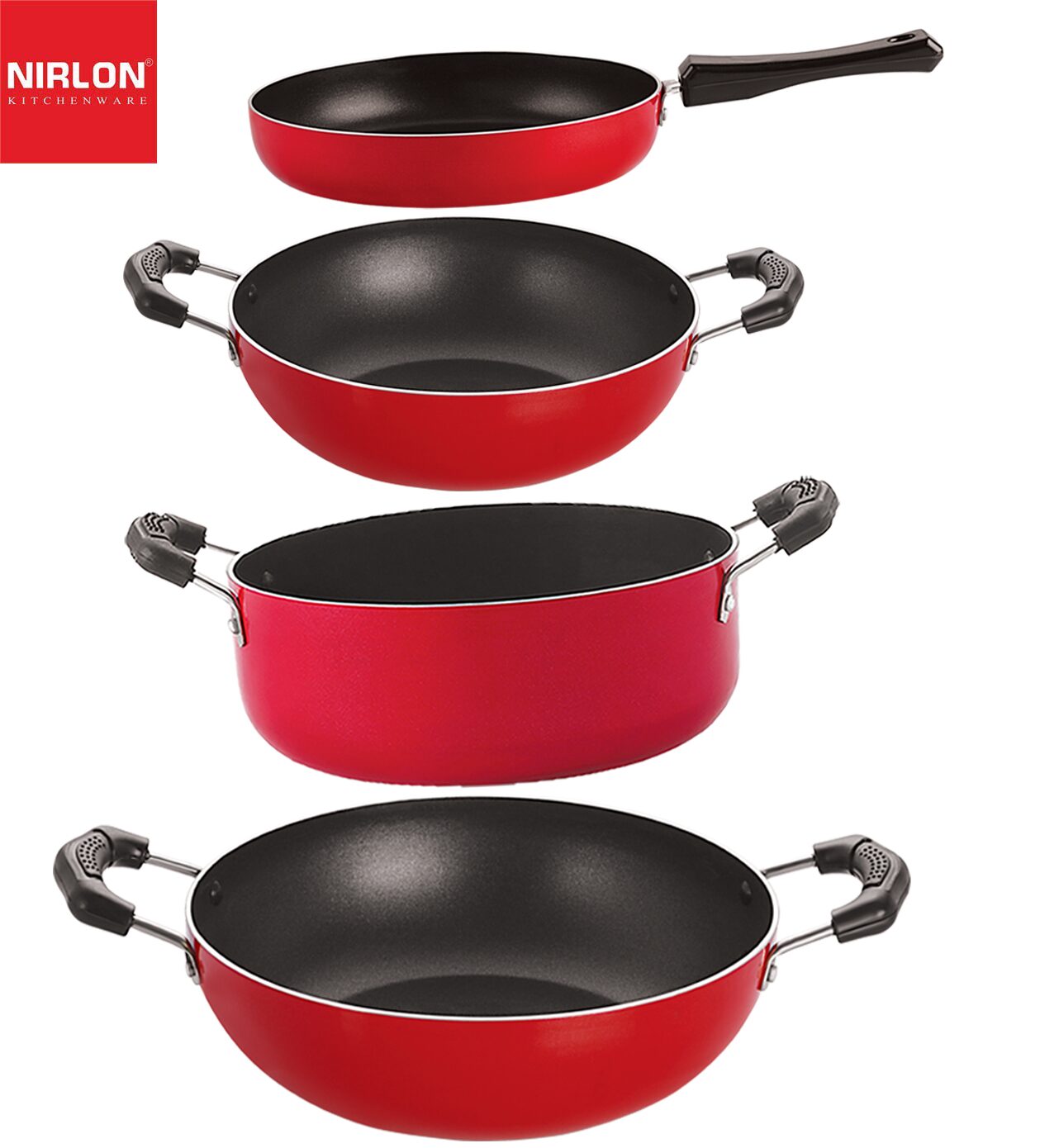 

Nirlon non stick cookware Set of 4 pcs combo with bakelight handle