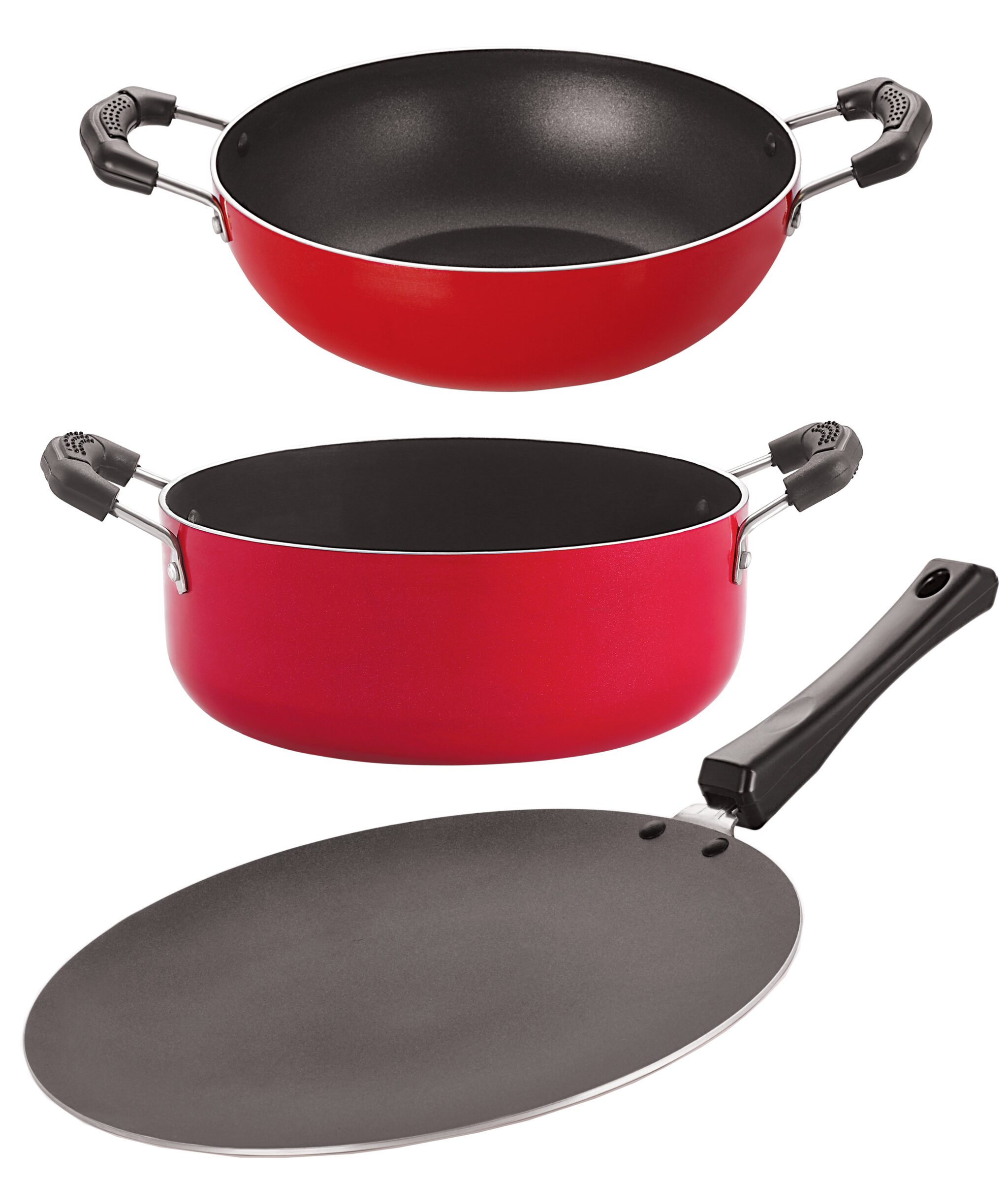 

Nirlon Non-Stick Cookware Kitchen Aluminium Cooking Essential Combo Set CT12 KD13 CS24