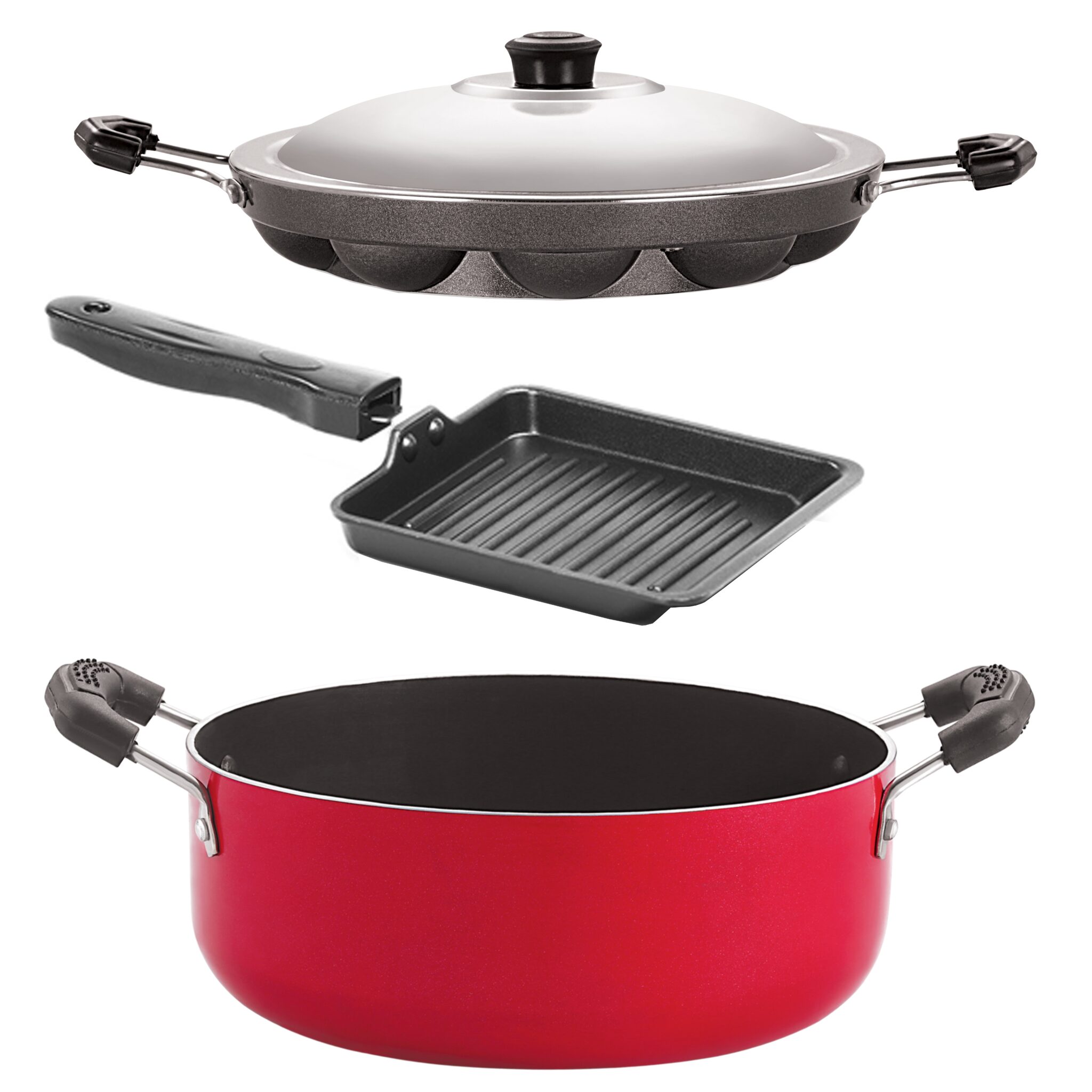 

Nirlon Non Stick 3 Piece Combo Cookware Set Aluminium Red Black