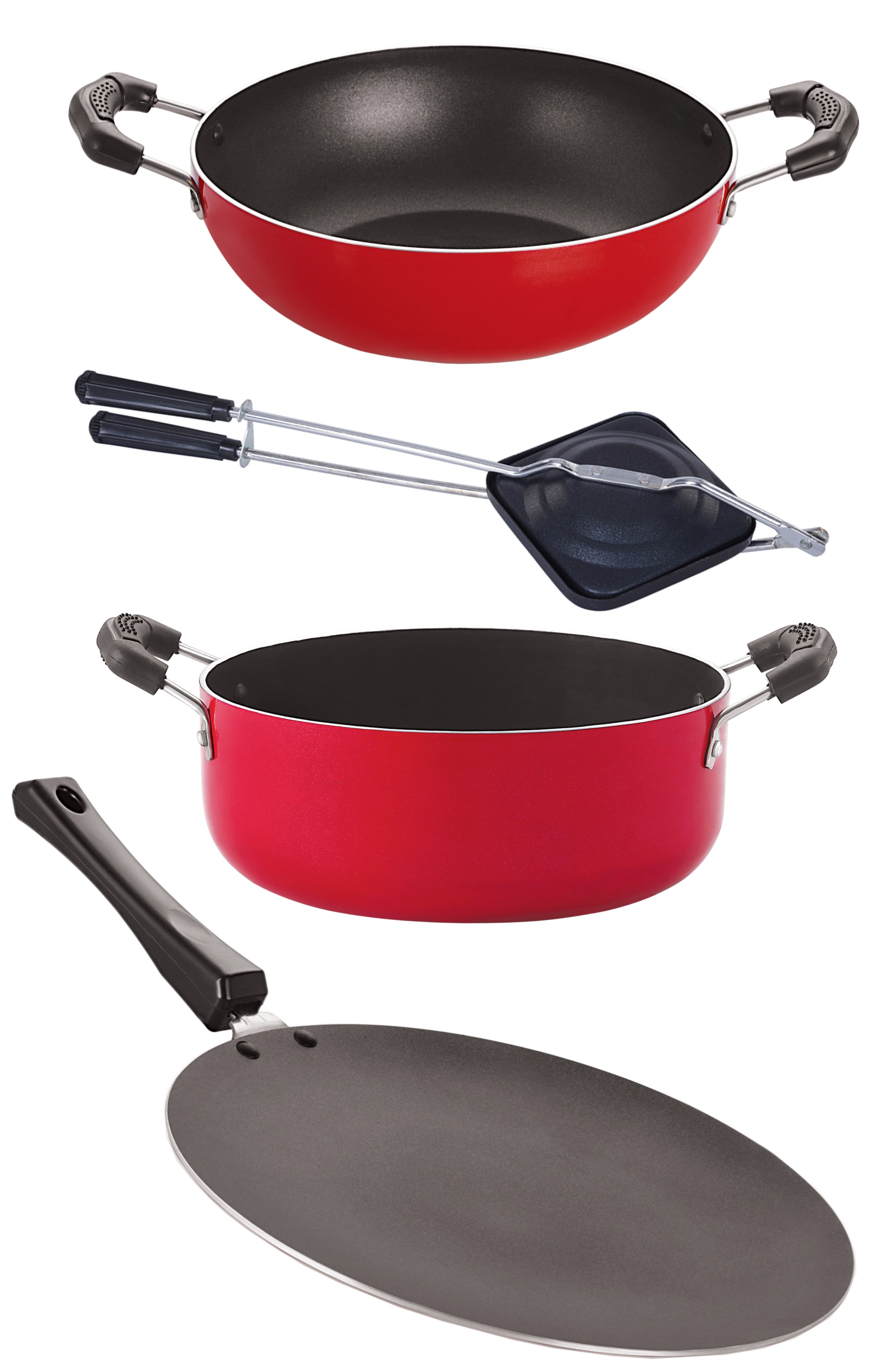 

Nirlon Non stick Aluminium Cooking Pan and Pot Utensils Combo Kitchen Sets CT12 KD13 HT CS24