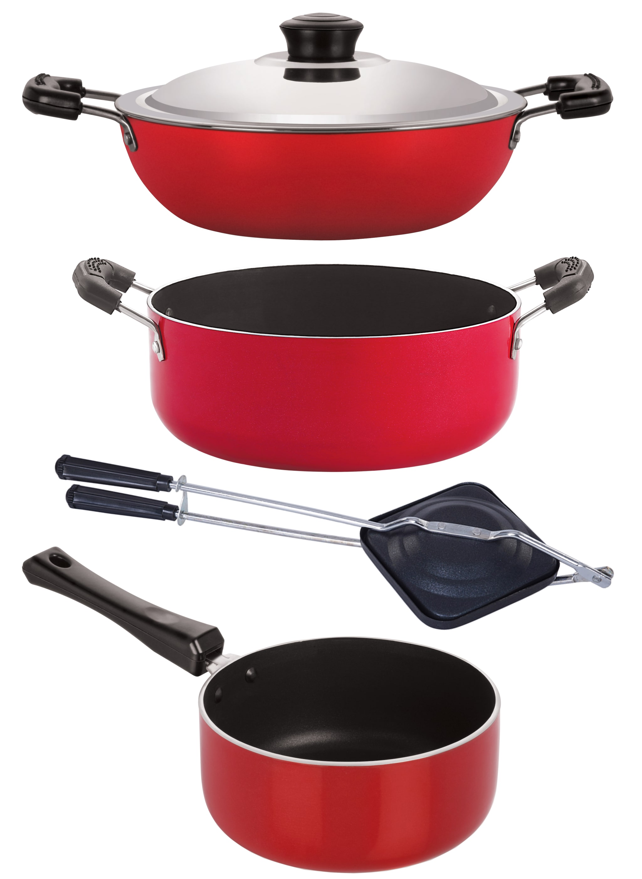 

Nirlon Non stick Pots and Pans Non stick Cookware Set of 4Pcs with Bakelite Handle
