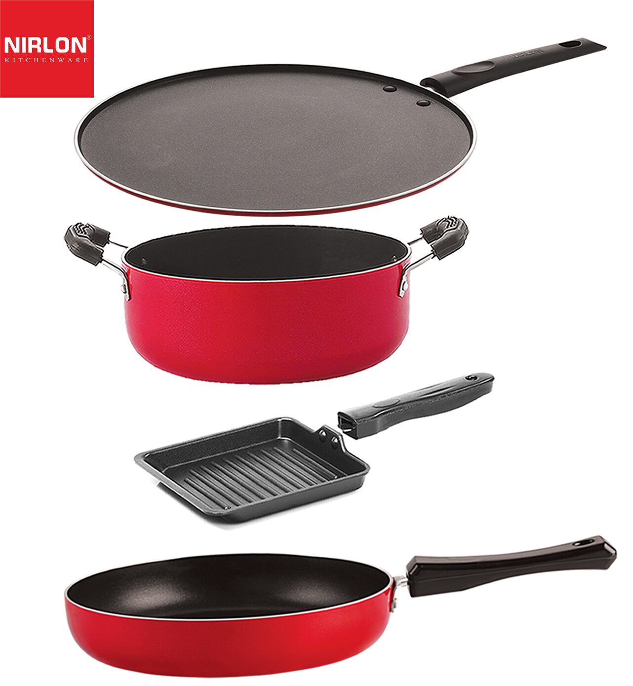 

Nirlon Non stick Aluminium Cookware Set of 4 pcs