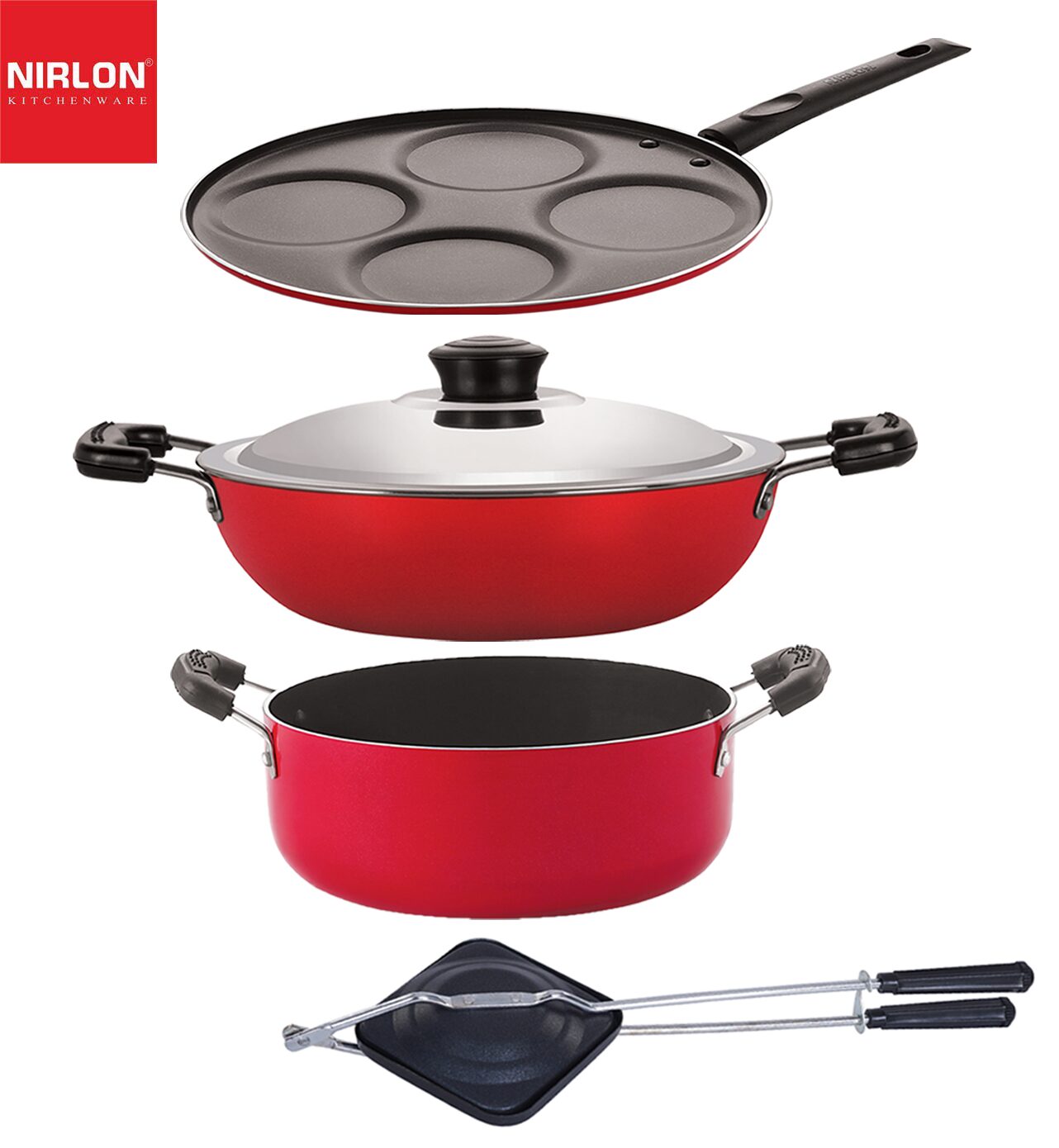 

Nirlon Non stick Coated Heat Resistance Pfoa Free Aluminium Cookware Utencil Gift Set of 4 pcs