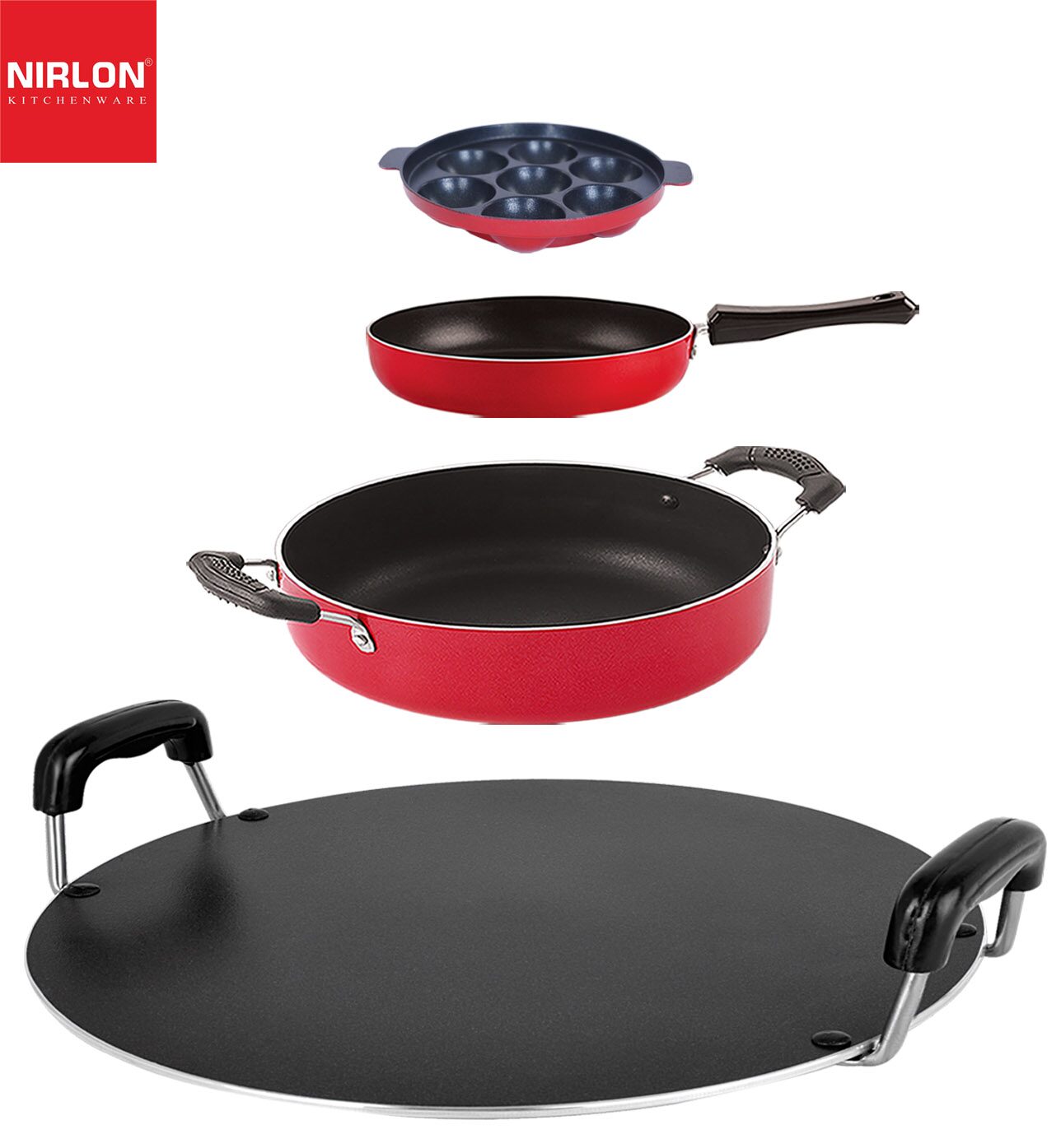 

Nirlon Non-Stick Aluminium Heat Resistance Cookware Set of 4 pcs with Bakelite Handle