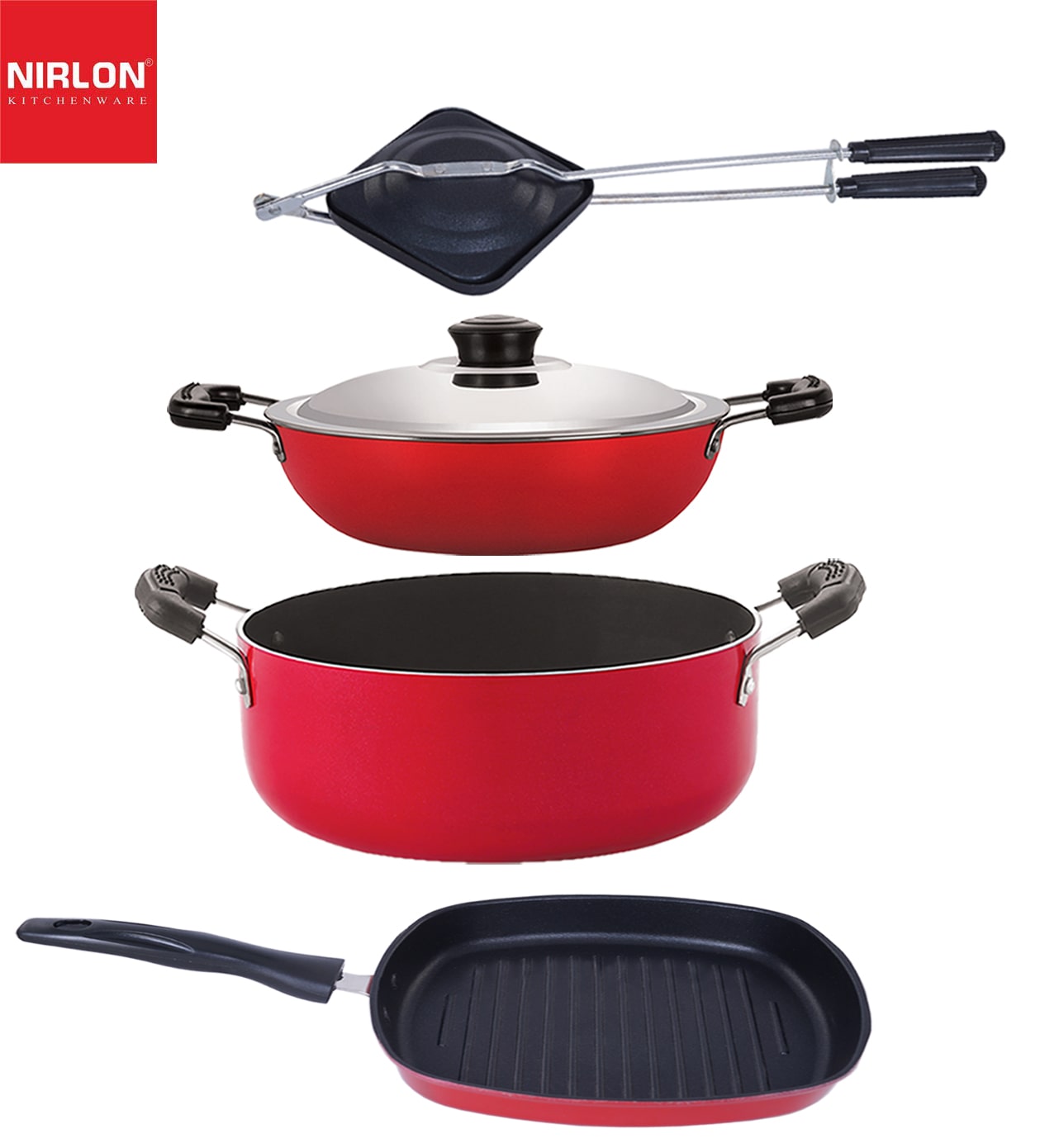 

Nirlon Non stick Bpa Free Aluminium Kitchen Cooking Essential Set of 4 pcs