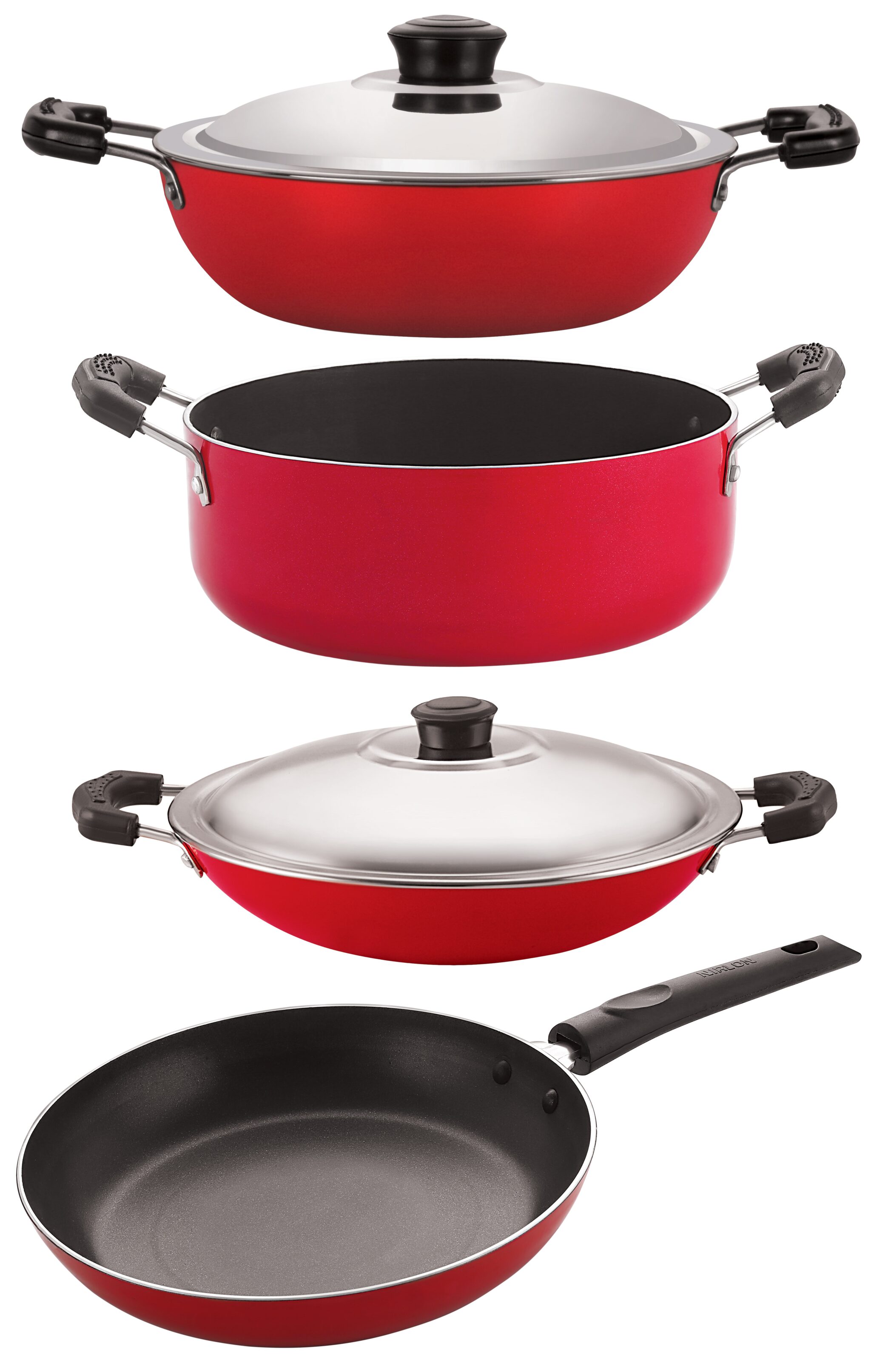

Nirlon non stick cookware Set of 4-Pices combo with bakelight handle