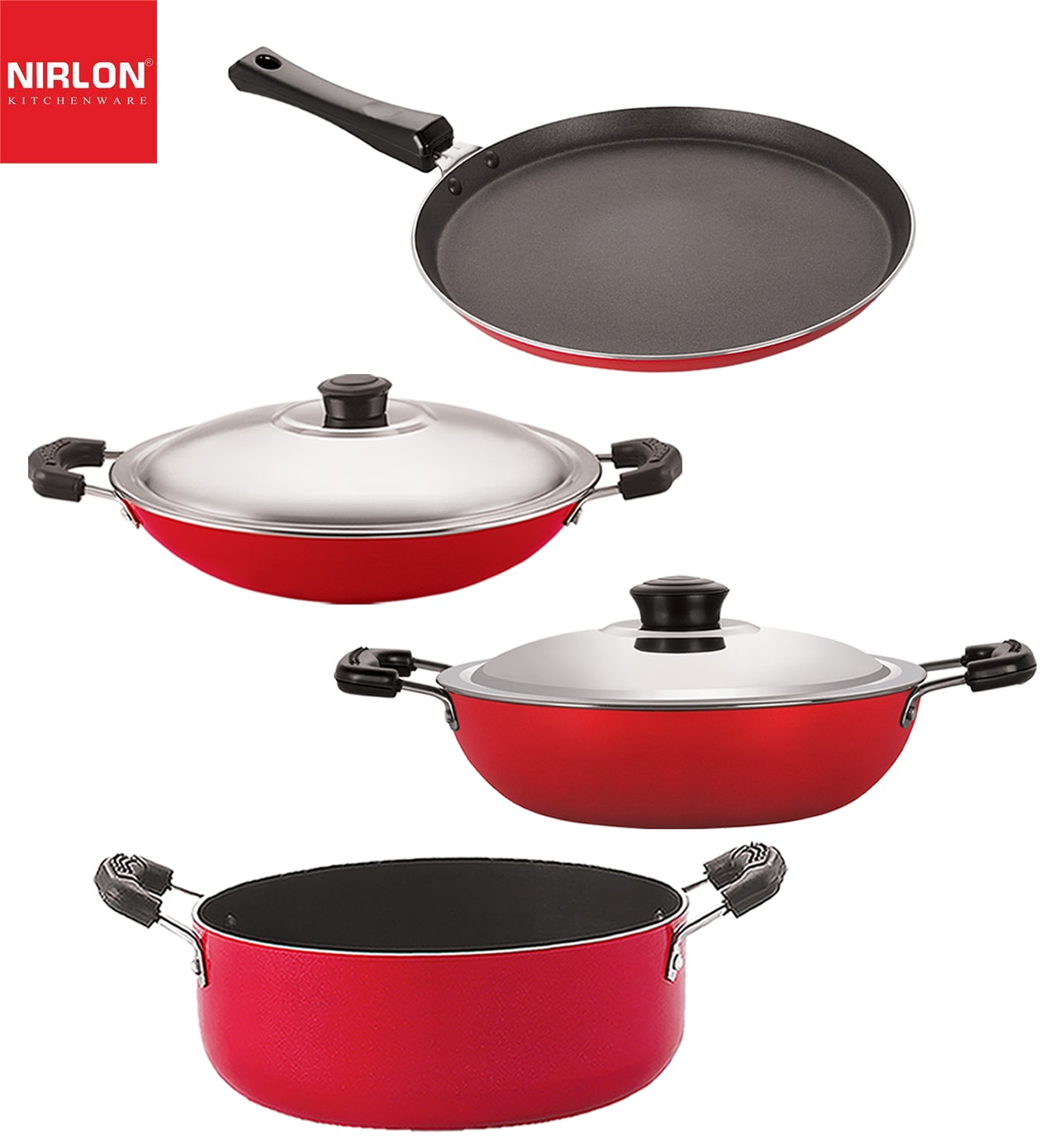 

Nirlon Non stick Aluminium Heat Resistance Cookware Set of 4 pcs with Bakelite Handle