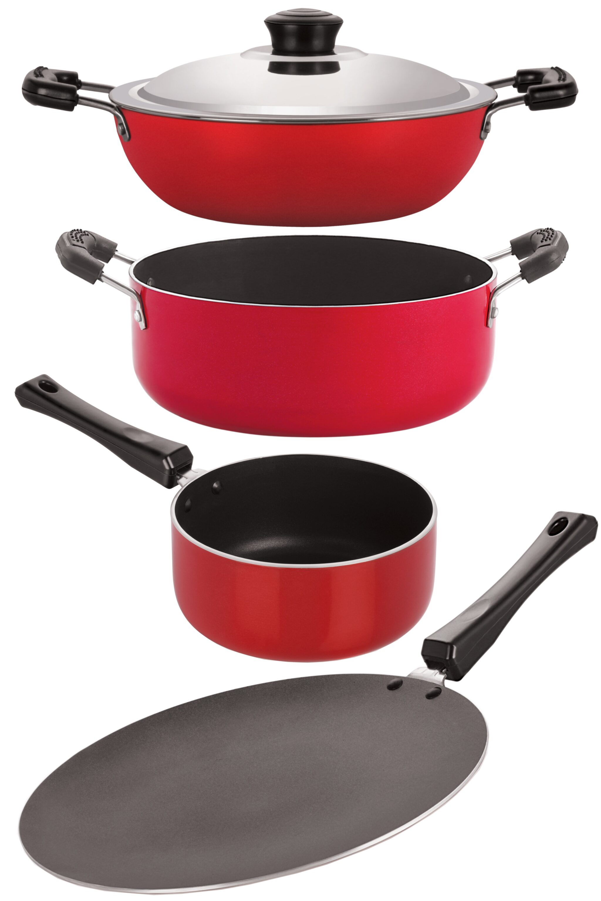 

Nirlon Non Stick 4 Piece Combo Cookware Set Aluminium Red Black