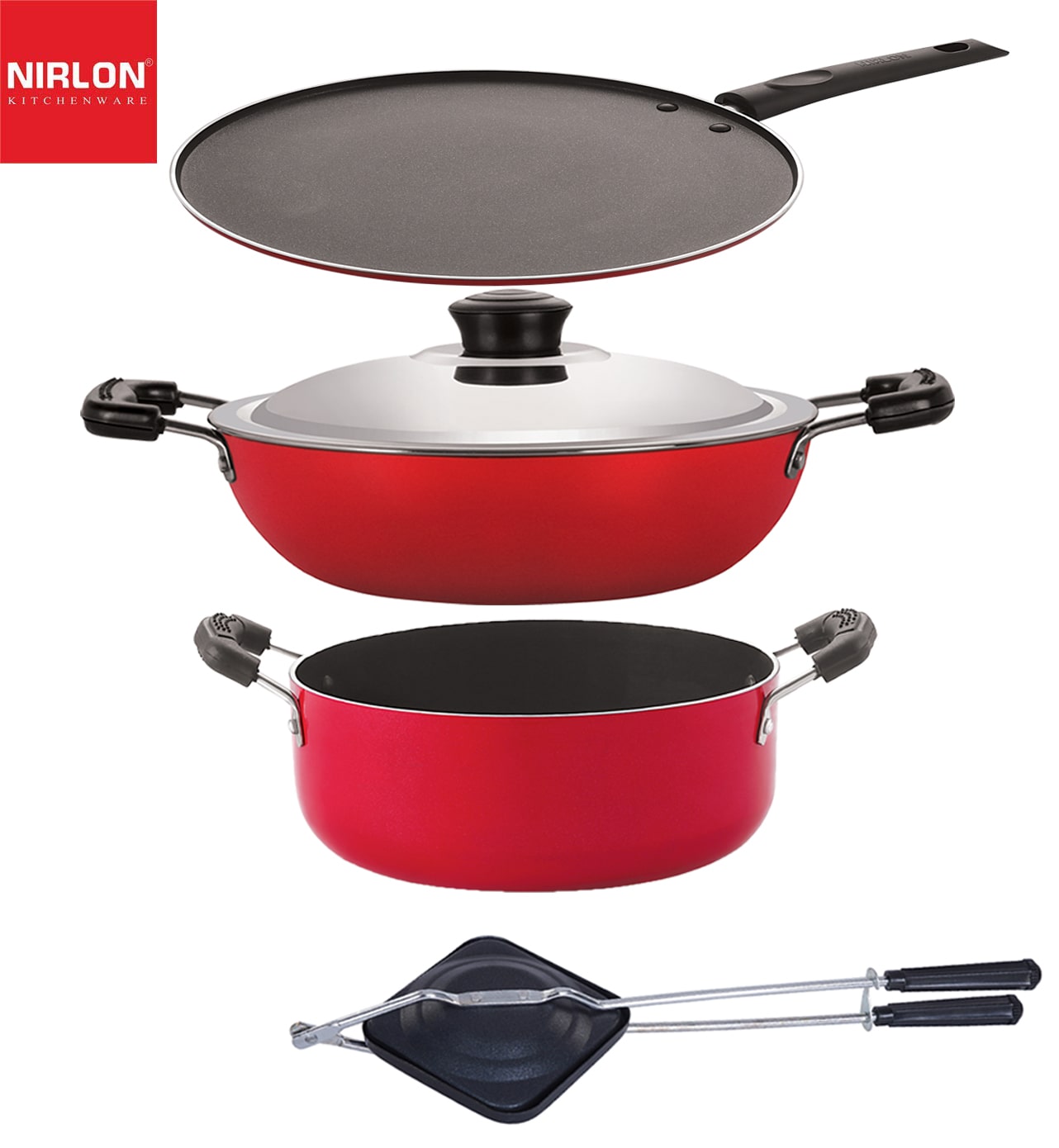 

Nirlon Non-Stick Aluminium Cookware Essential Combo Gift Set of 4-Piece with Bakelite Handle