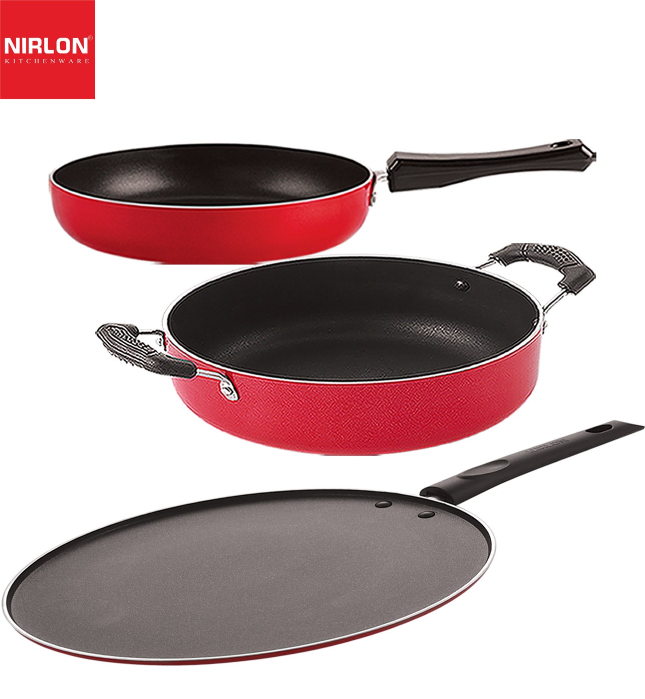 

Nirlon Non-Stick Aluminium Cookware Set of 3 pcs Red Color