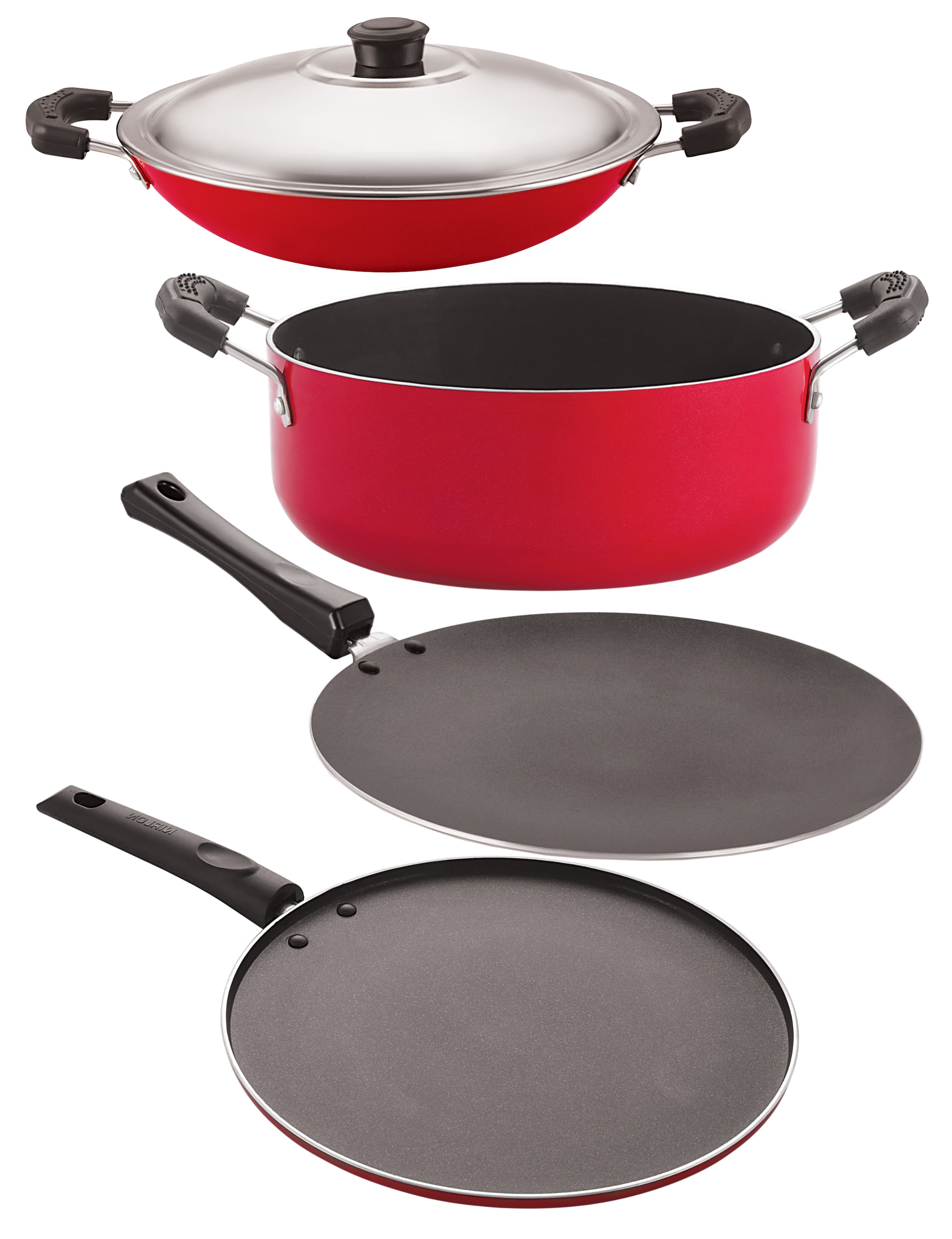 

Nirlon Non-Stick Aluminium Cookware Set 4-pcs Red