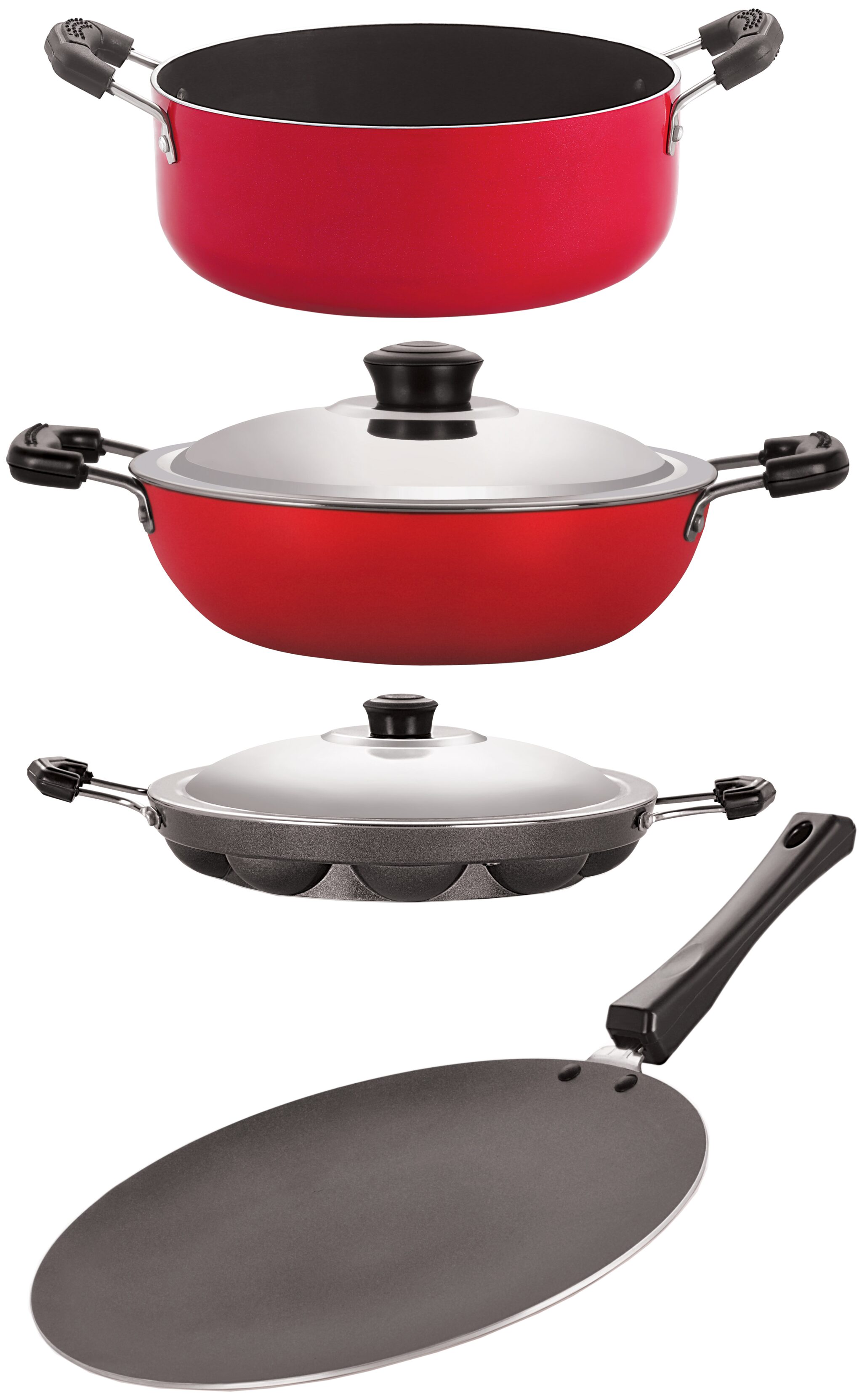 

Nirlon Non Stick Gift Cookware 4 pcs Set Aluminium Red Black