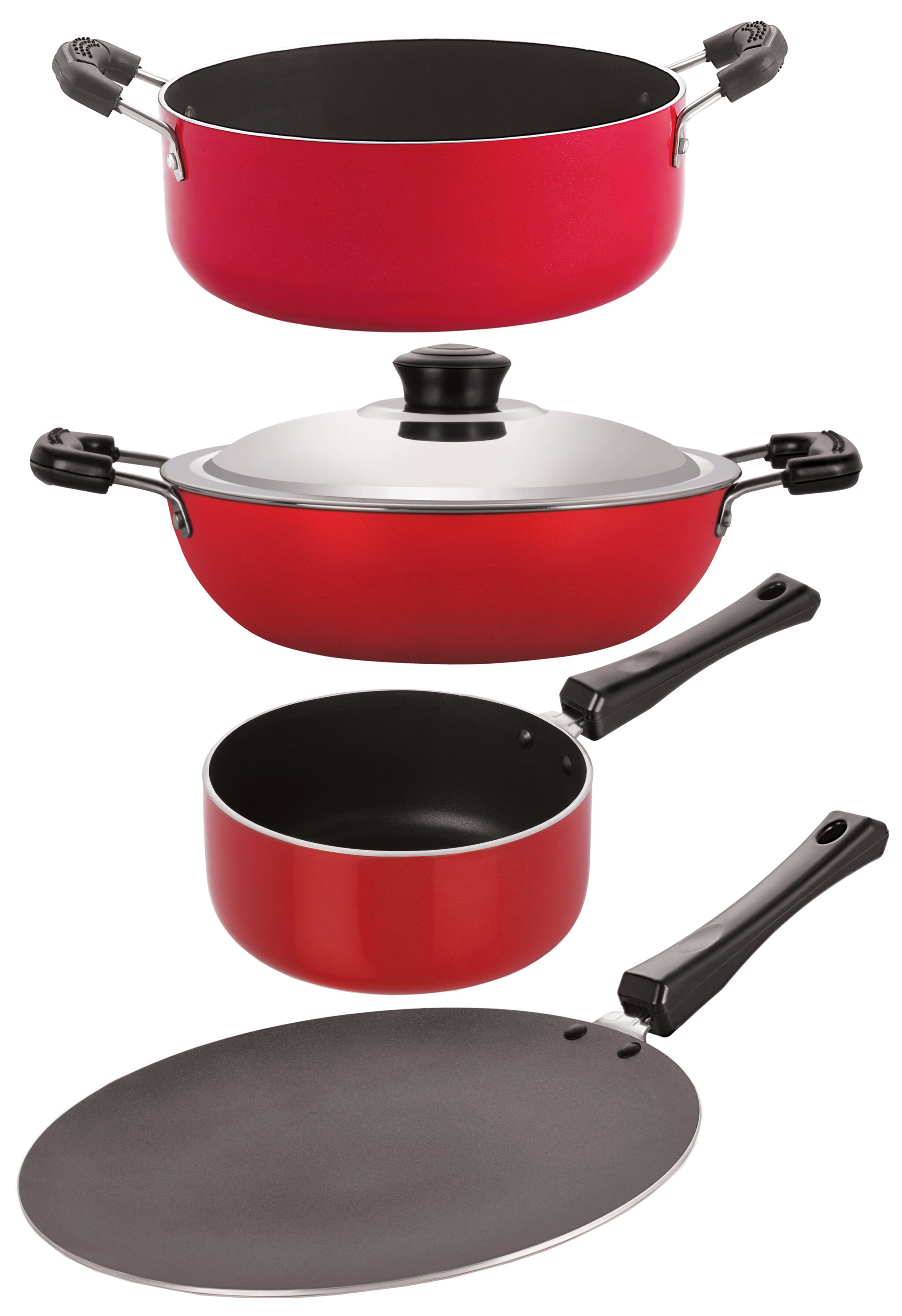 

Nirlon Non-Stick Aluminium Cookware 4 pcs Set Red