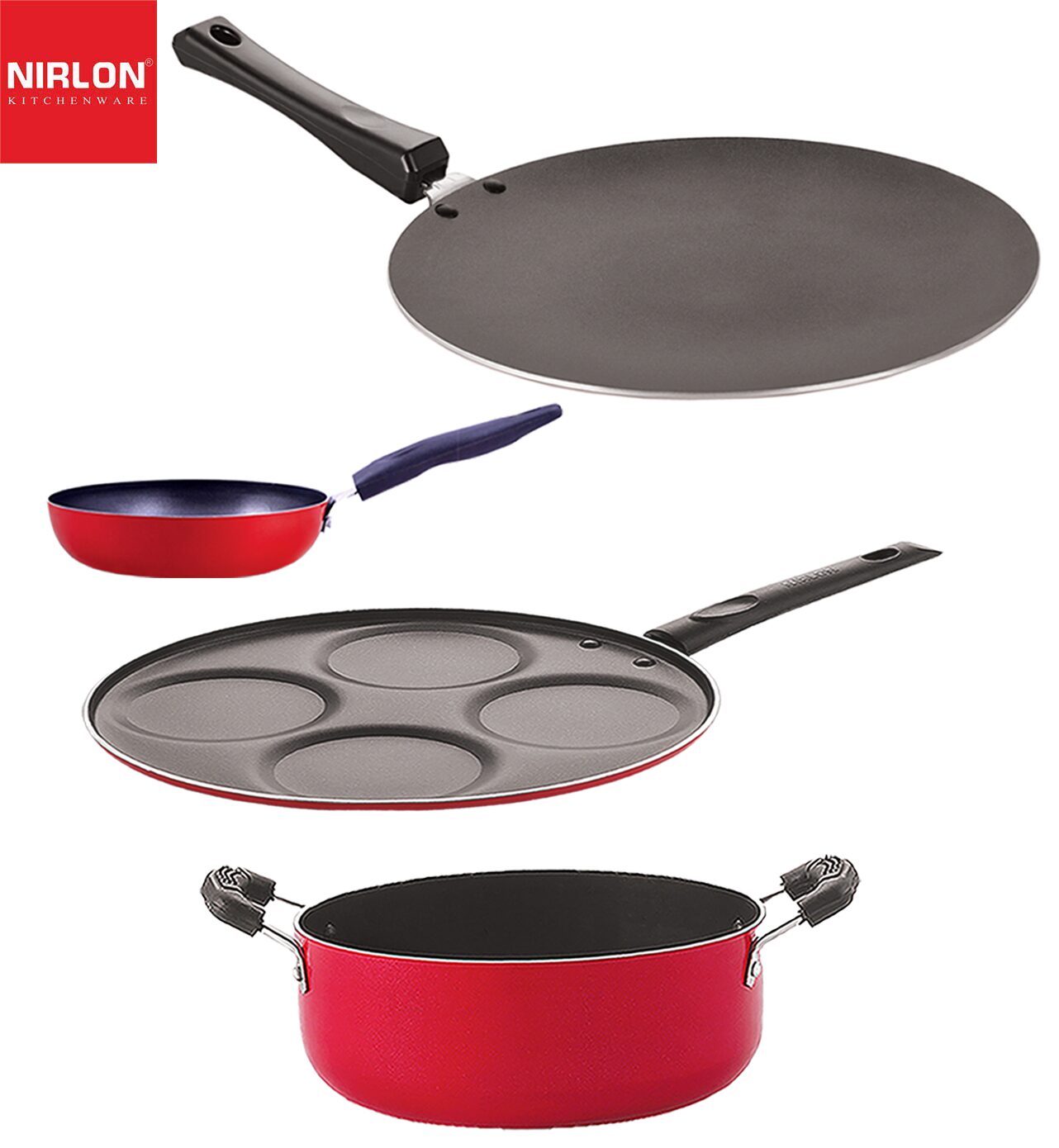 

Nirlon Non stick PFOA Free Scratch Resistant Coating Cookware Set of 4-pcs