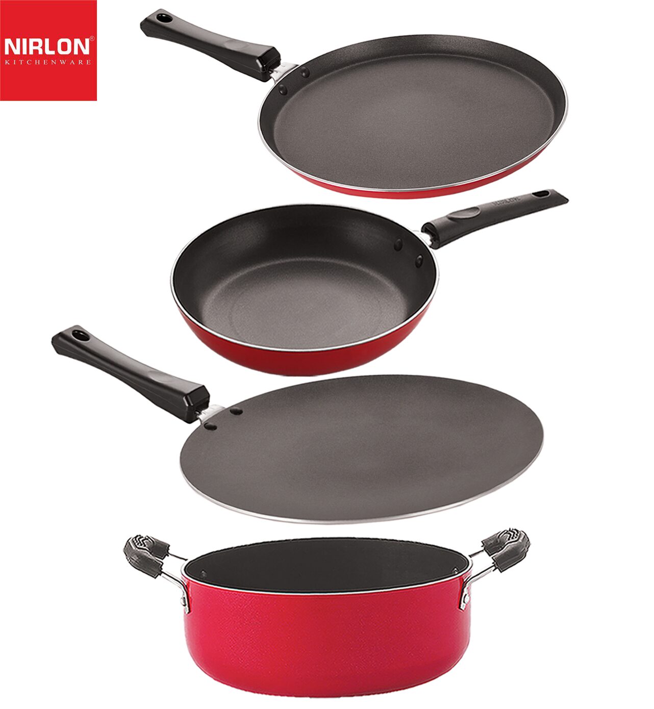 

Nirlon Non-Stick Coated Aluminium Pfoa Free Kitchenware Essential Combo Set of 4 pcs