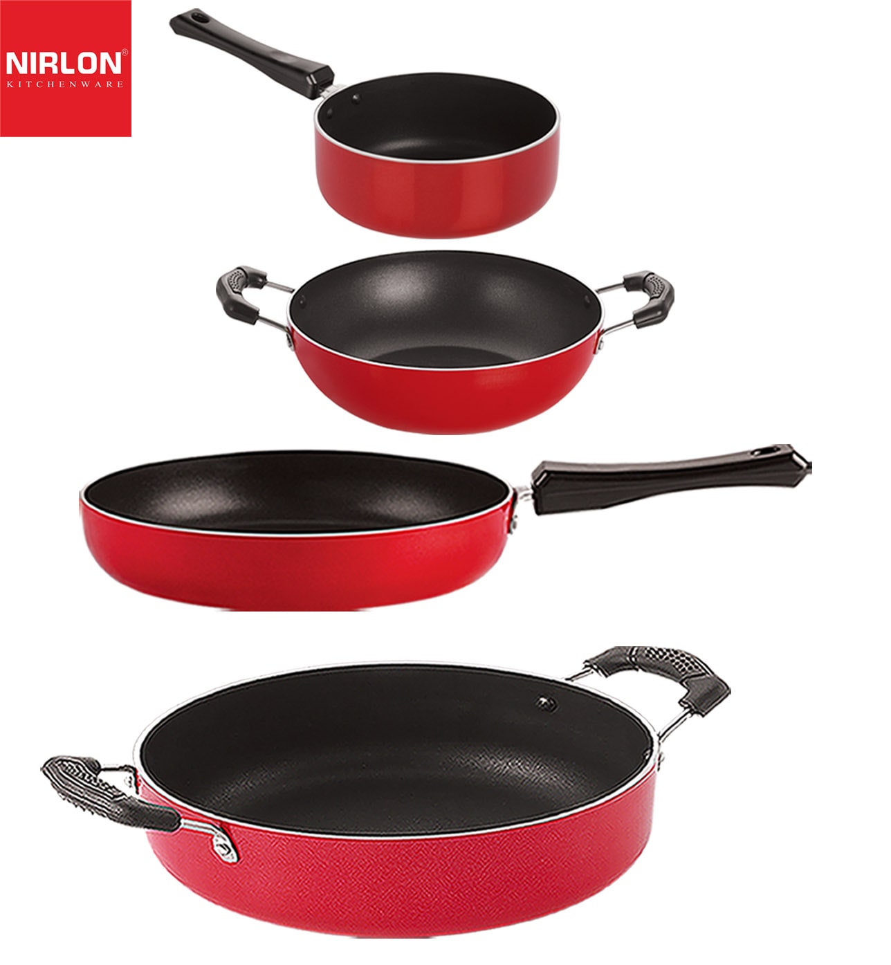 

Nirlon Non stick Coated Heat Resistance Pfoa Free Aluminium Kitchenware Gift Set of 4 pcs