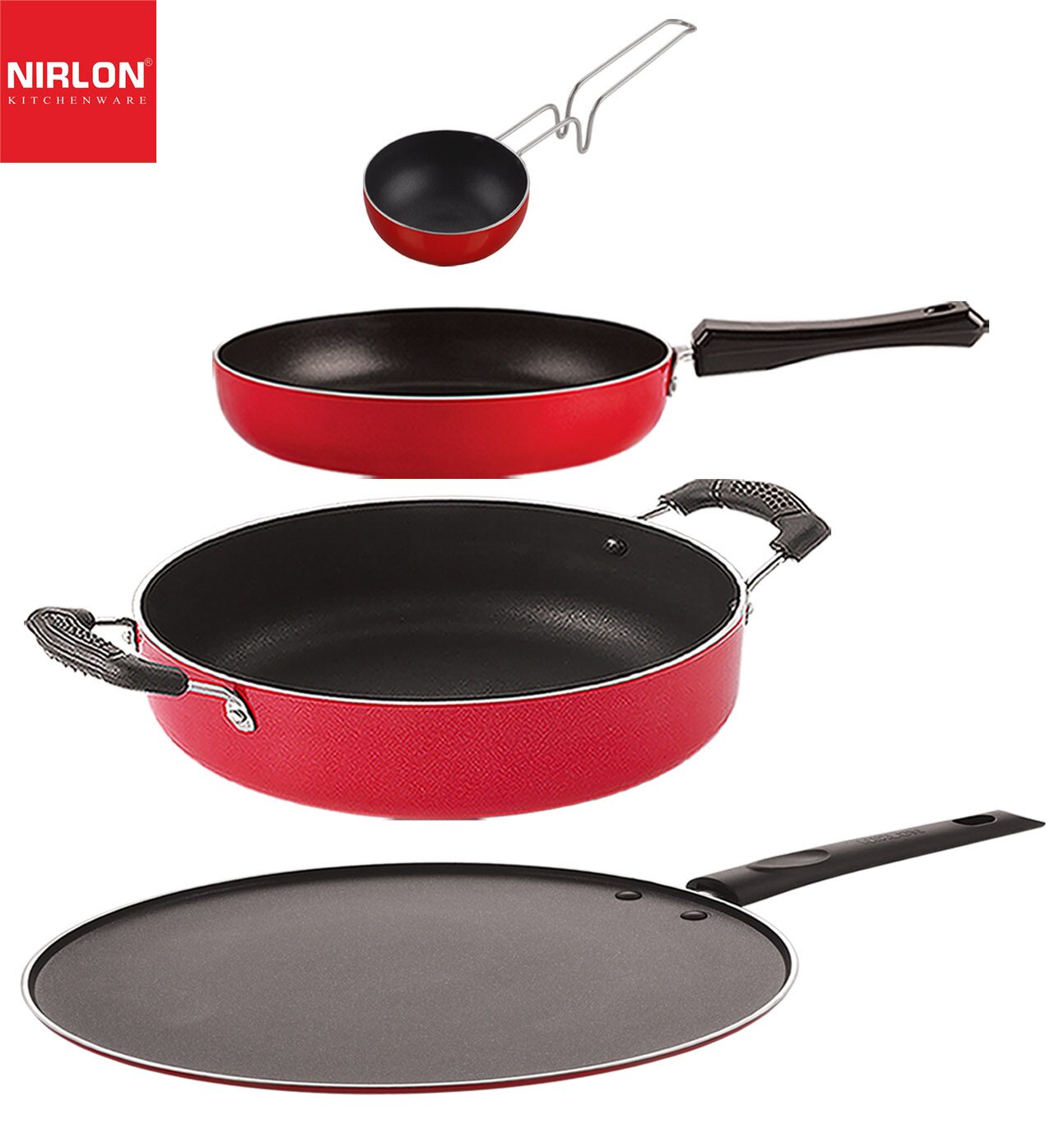 

Nirlon Non-Stick Coated Aluminium Pfoa Free Kitchenware Essential Combo Set of 4 pcs