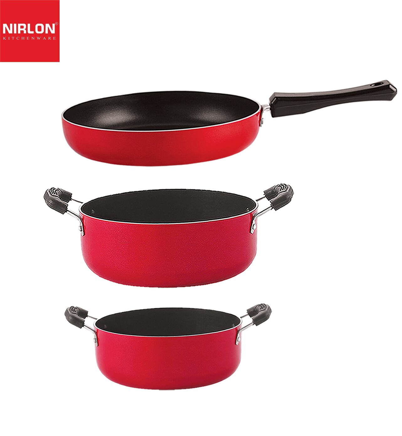 

Nirlon Non stick Pots and Pans Non stick Cookware Set of 3 pcs with Bakelite Handle