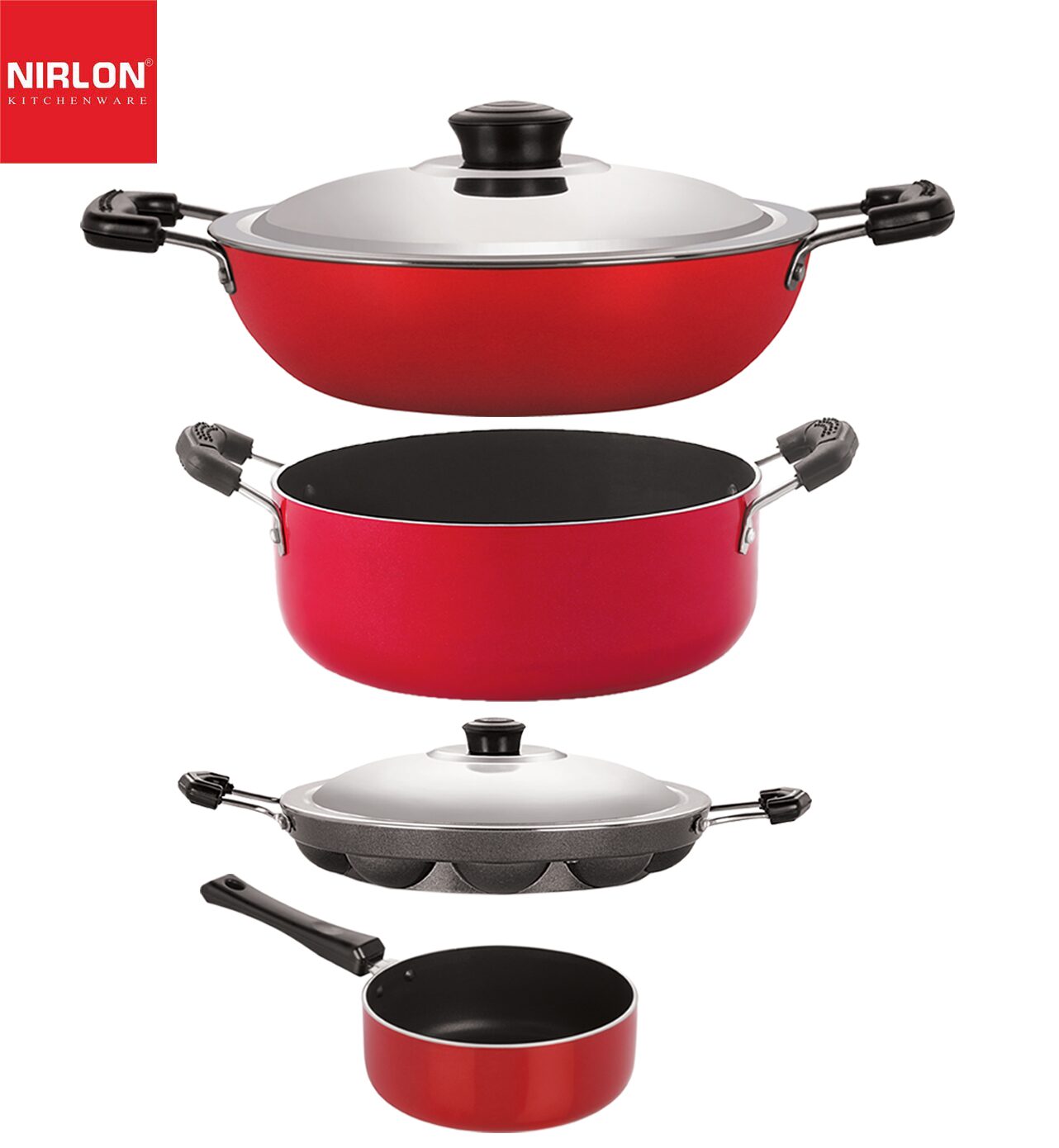 

Nirlon Non-Stick Coated Aluminium Pfoa Free Kitchenware Essential Combo Set of 4-Piece