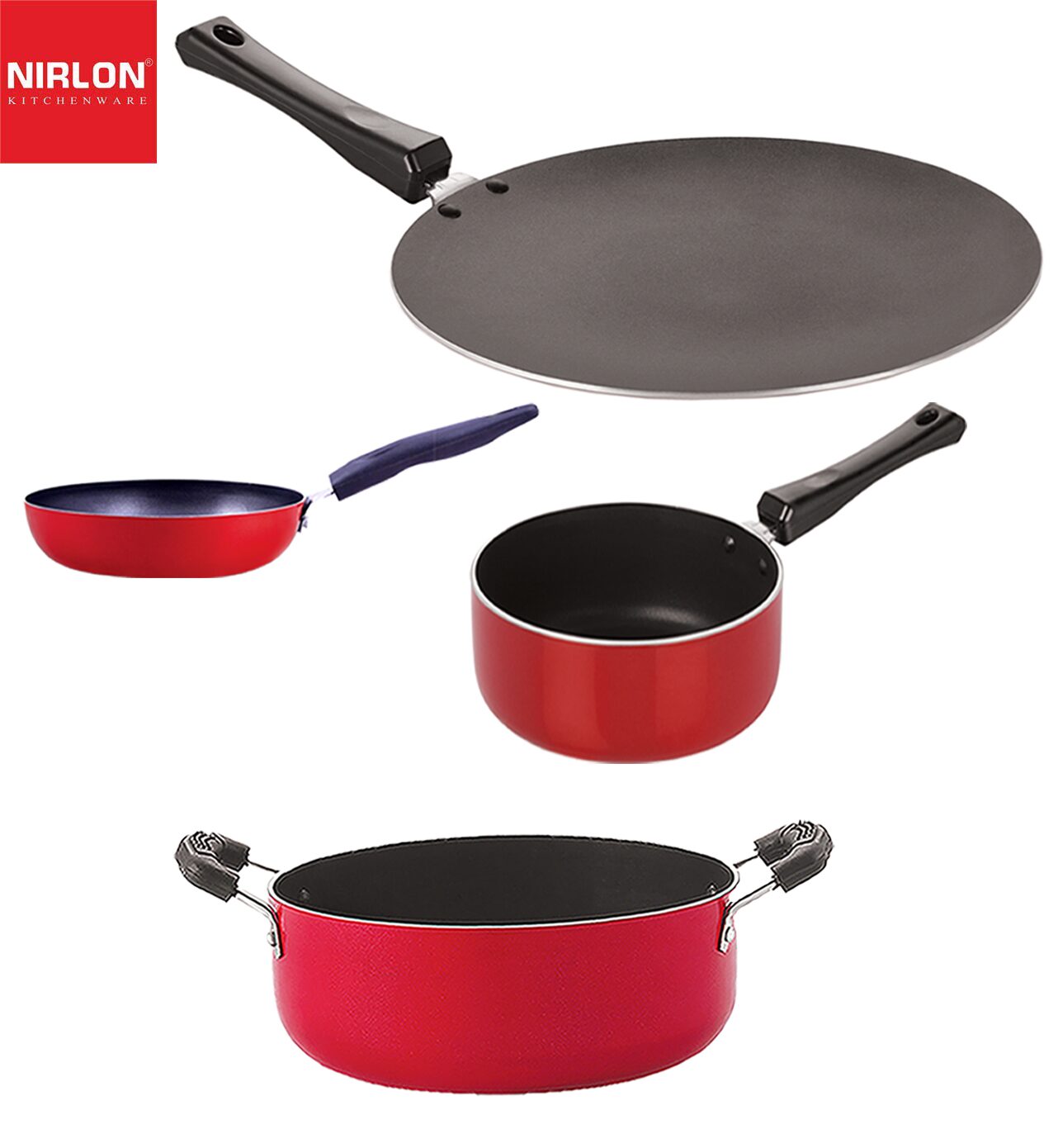 

Nirlon Non-Stick Aluminium Pfoa Free Non-Toxic Durable Kitchenware Set of 4-pcs