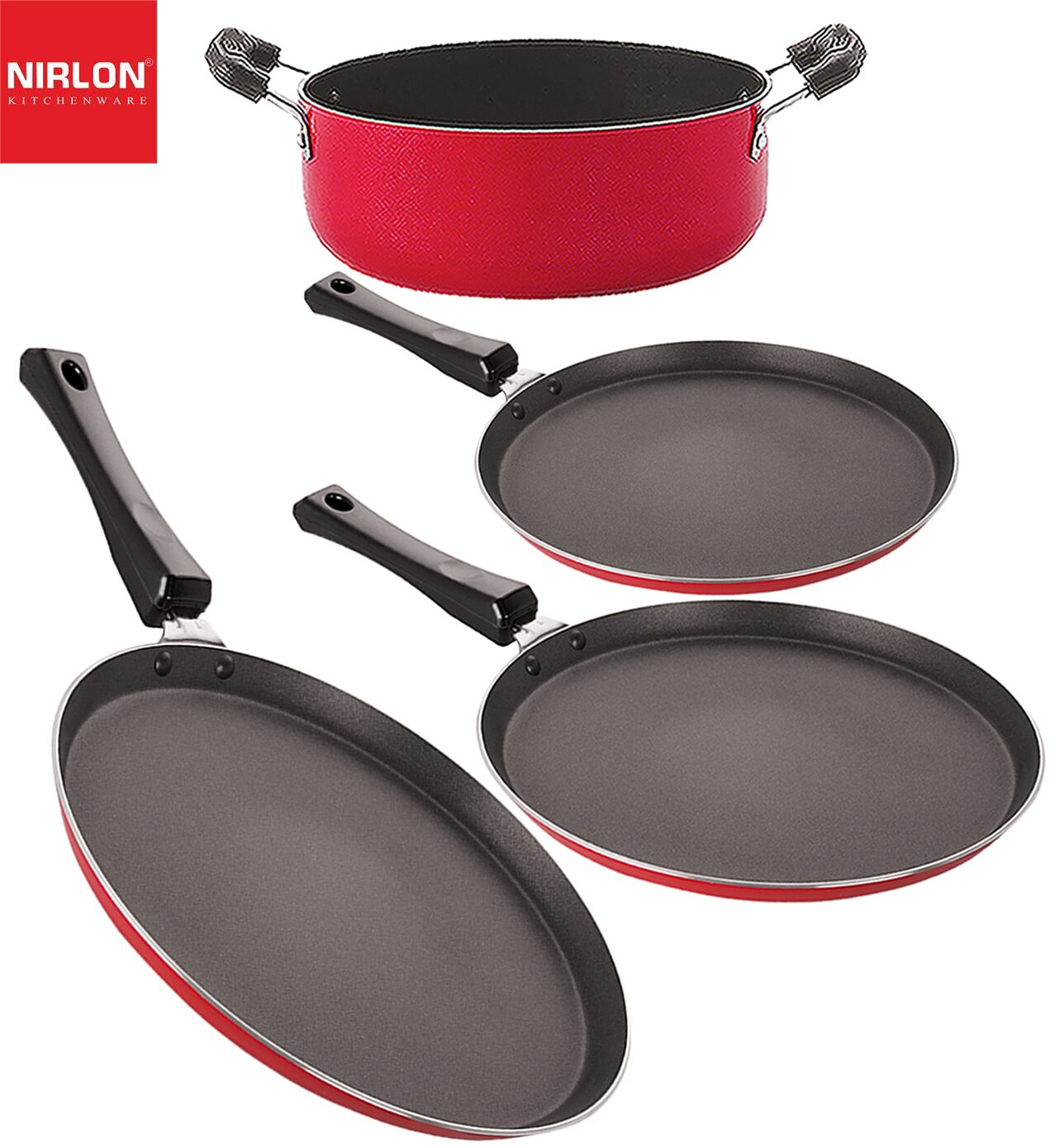 

Nirlon Non-Stick Aluminium Cookware Essential Combo Gift Set of 4 pcs with Bakelite Handle