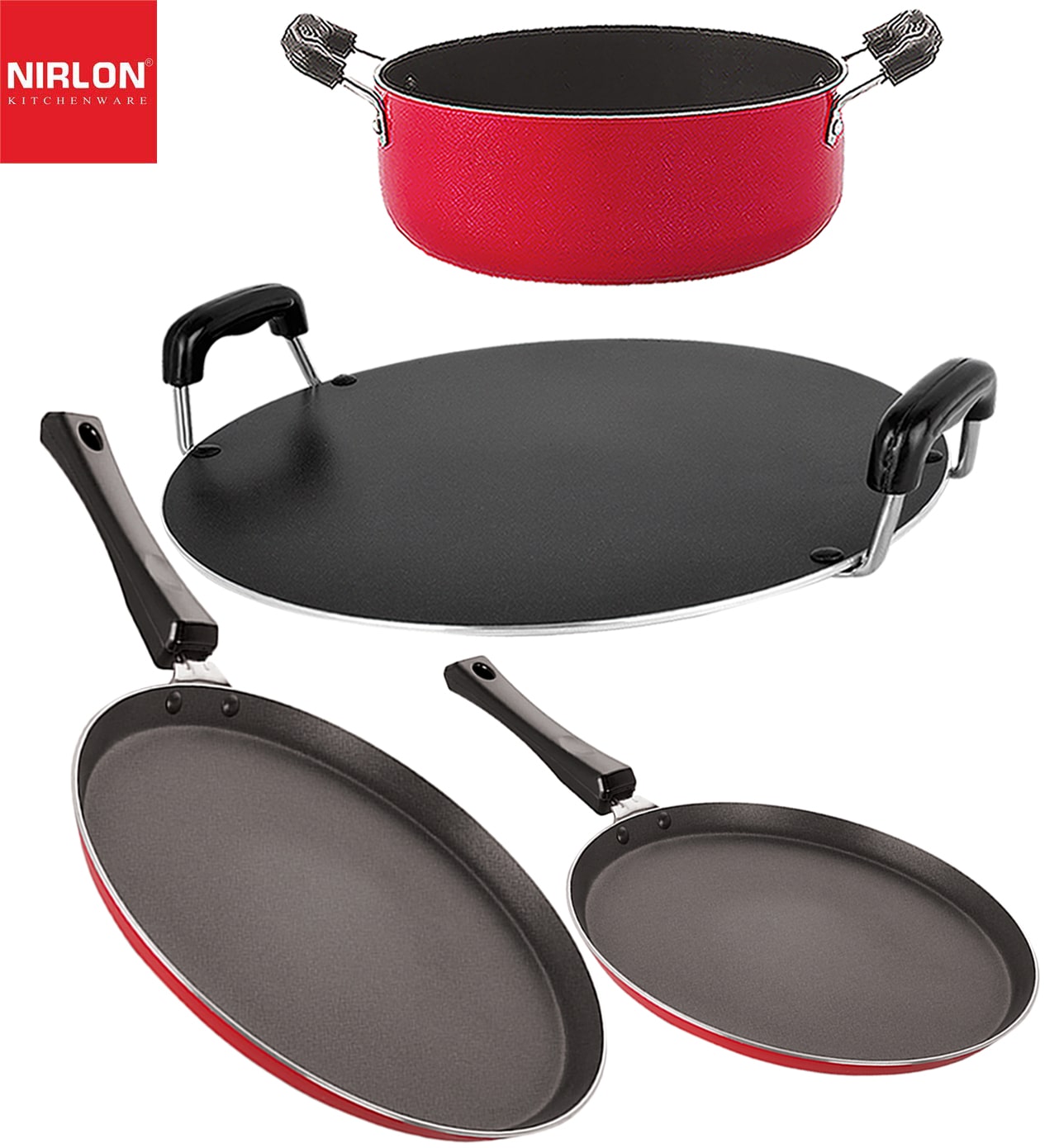 

Nirlon Non stick PFOA Free Gas Compatible Cookware Utensil Item Set of 4 pcs