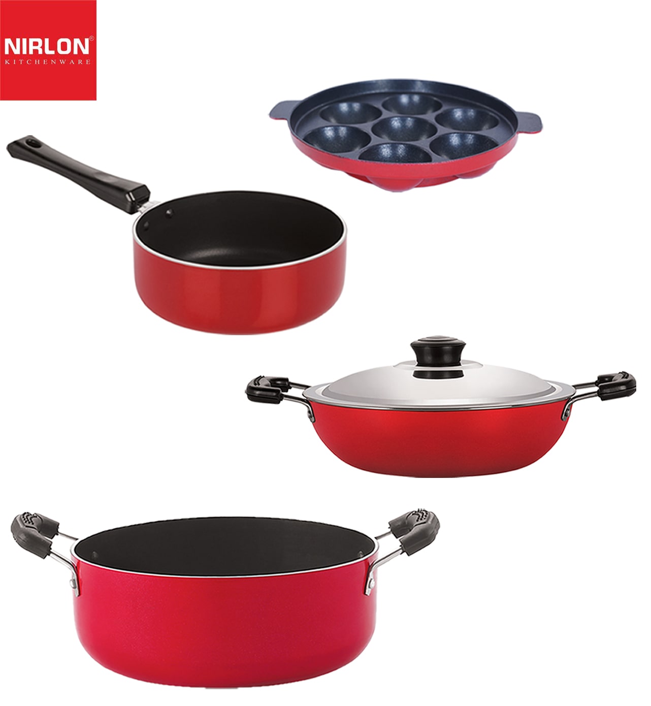 

Nirlon Non stick Coated Heat Resistance Pfoa Free Aluminium Cookware Gift Set of 4 pcs
